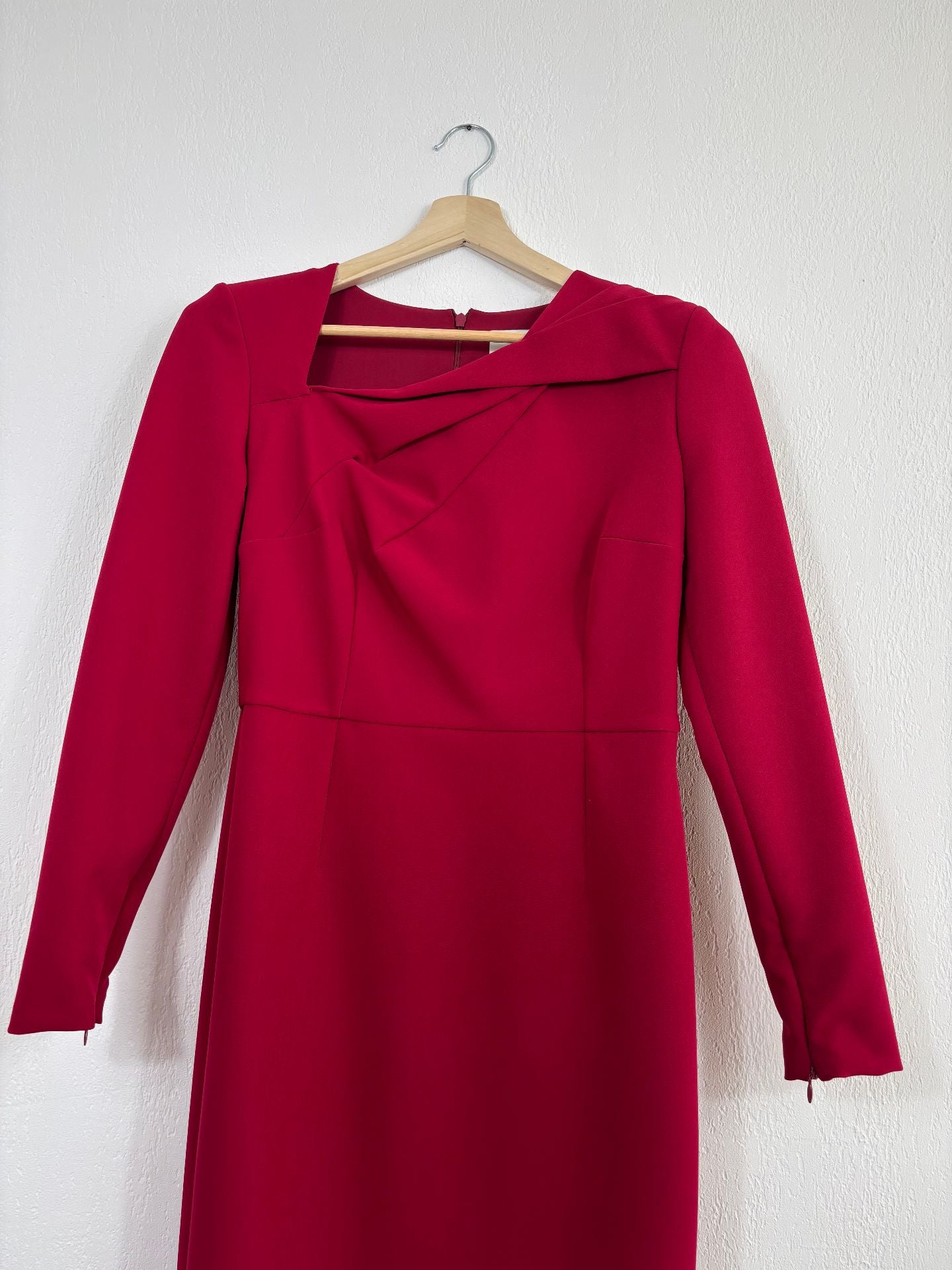 Robe midi en crêpe rouge ceinturée – Roland Mouret – Taille 40-3