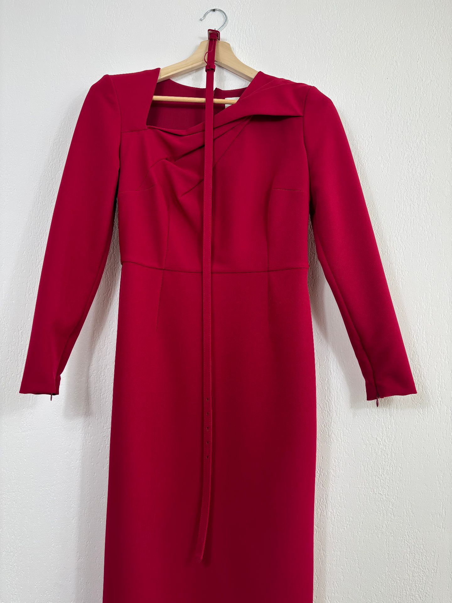 Robe midi en crêpe rouge ceinturée – Roland Mouret – Taille 40-12