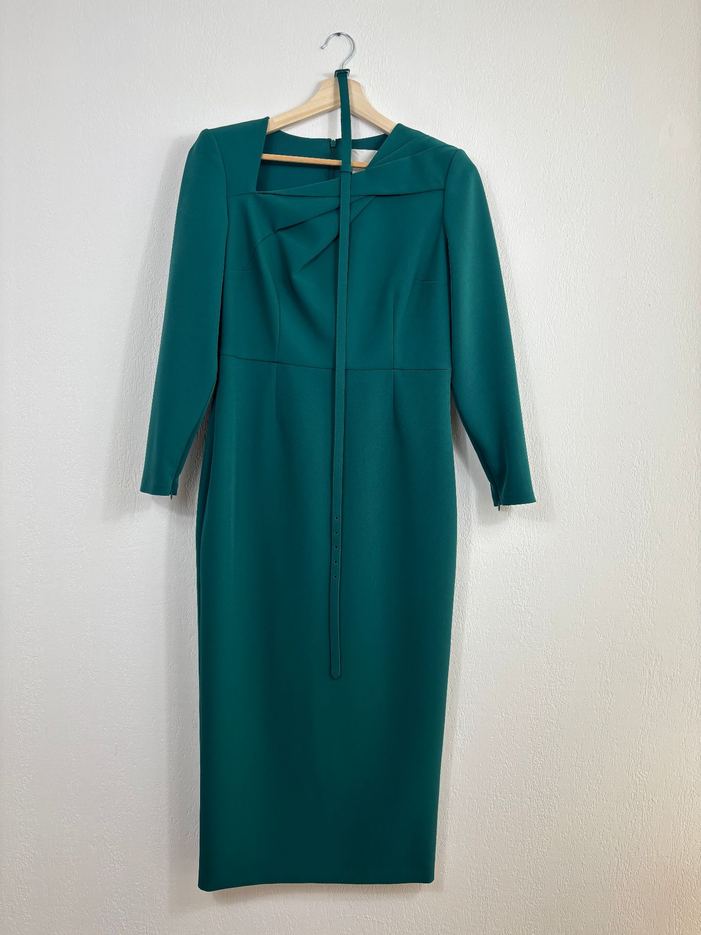 Robe midi en crêpe vert foncé ceinturée – Roland Mouret – Taille 40-2