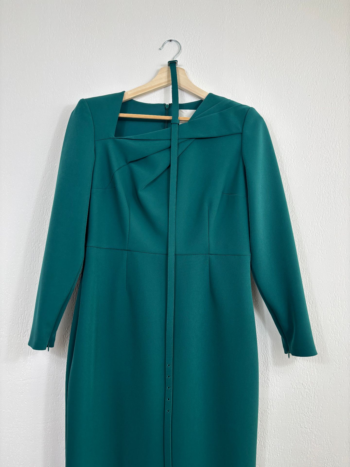 Robe midi en crêpe vert foncé ceinturée – Roland Mouret – Taille 40-3