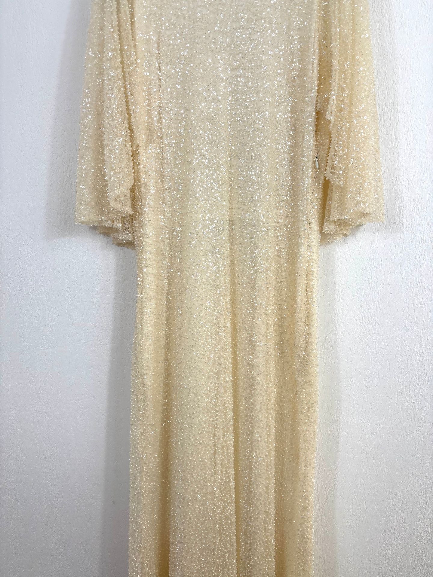 Robe longue sur-mesure paillettes tulle brodé ivoire champagne – Taille L-4