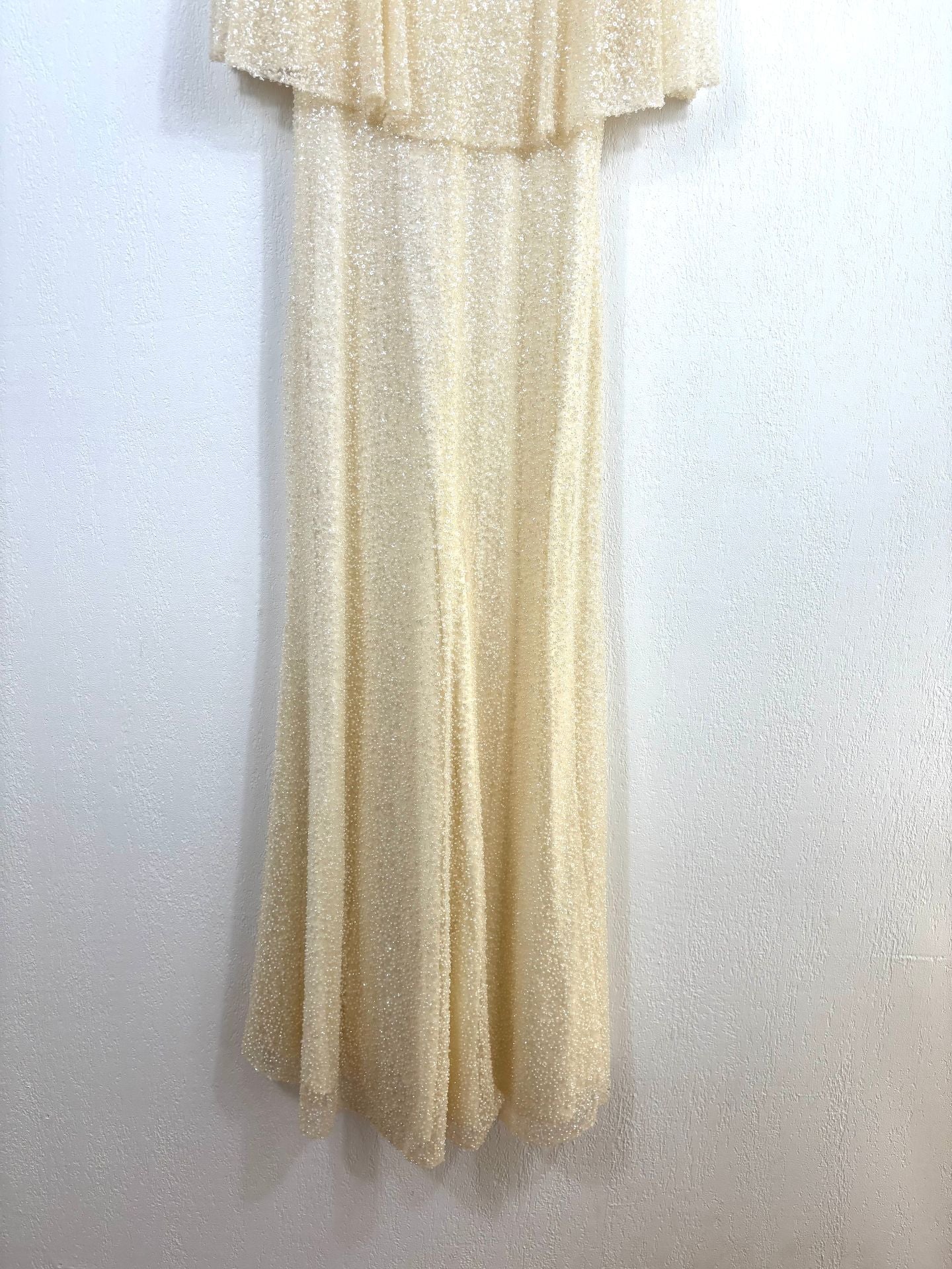 Robe longue sur-mesure paillettes tulle brodé ivoire champagne – Taille L-11