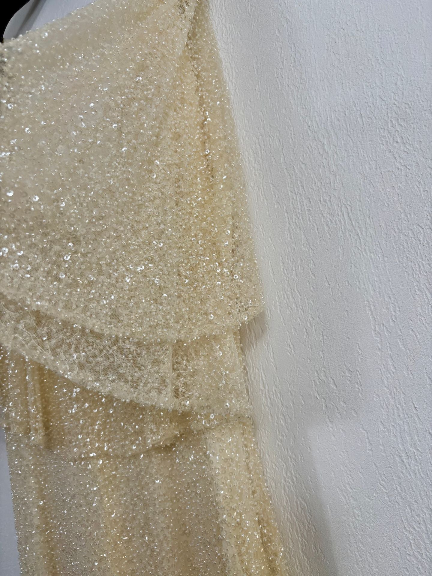 Robe longue sur-mesure paillettes tulle brodé ivoire champagne – Taille L-12