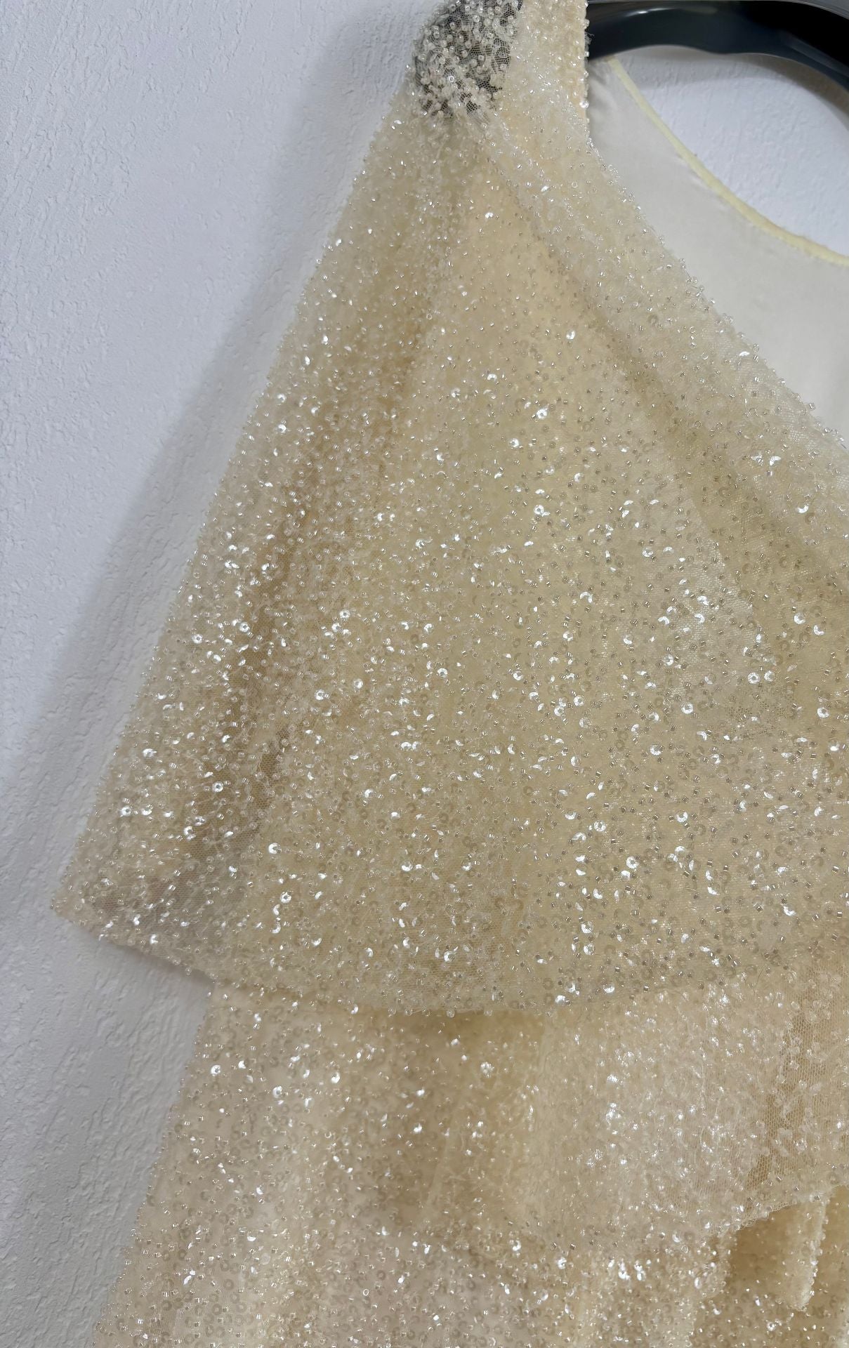 Robe longue sur-mesure paillettes tulle brodé ivoire champagne – Taille L-14