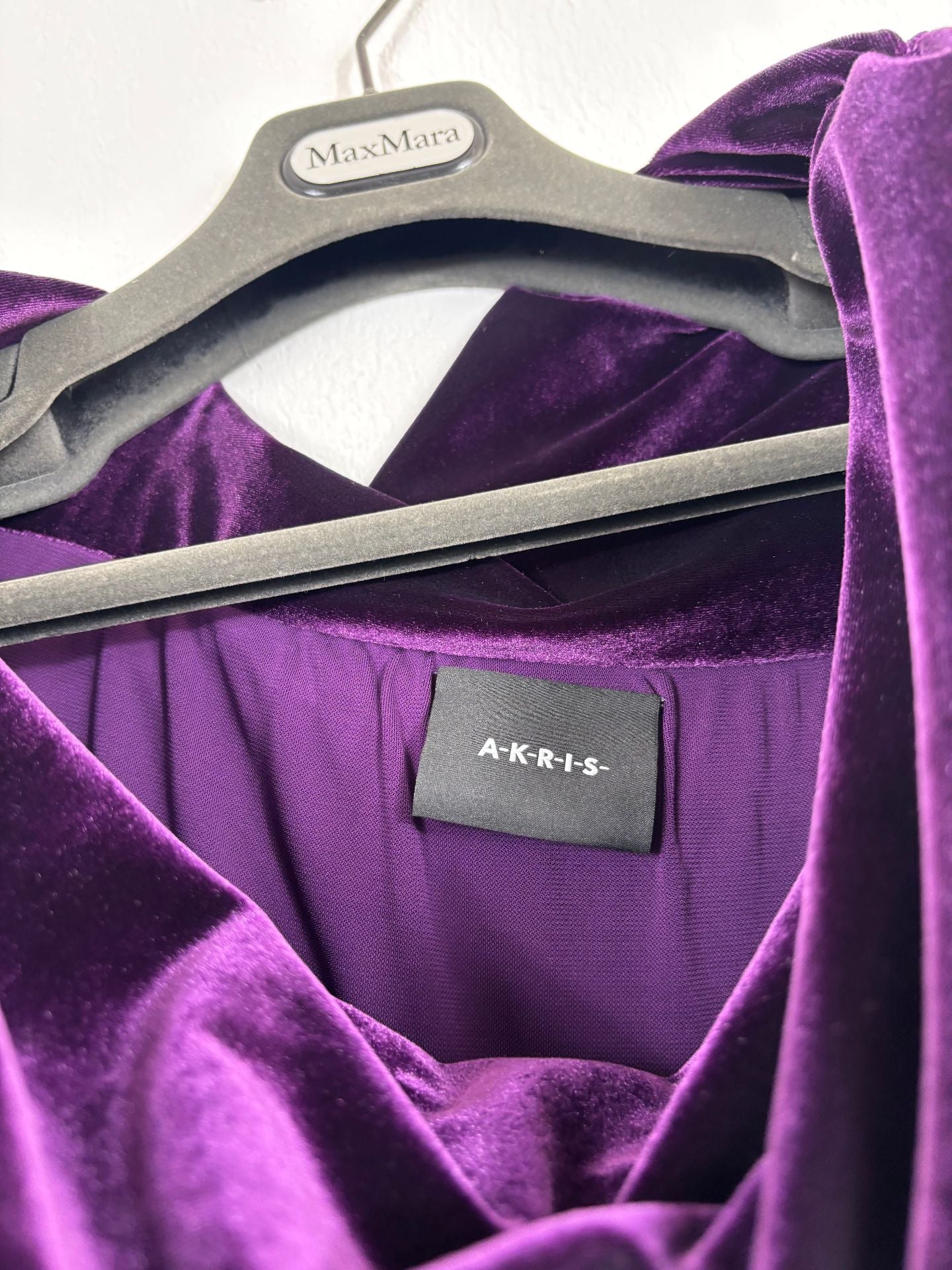 Robe longue Akris velours aubergine bardot drapé plissé – T.42-7