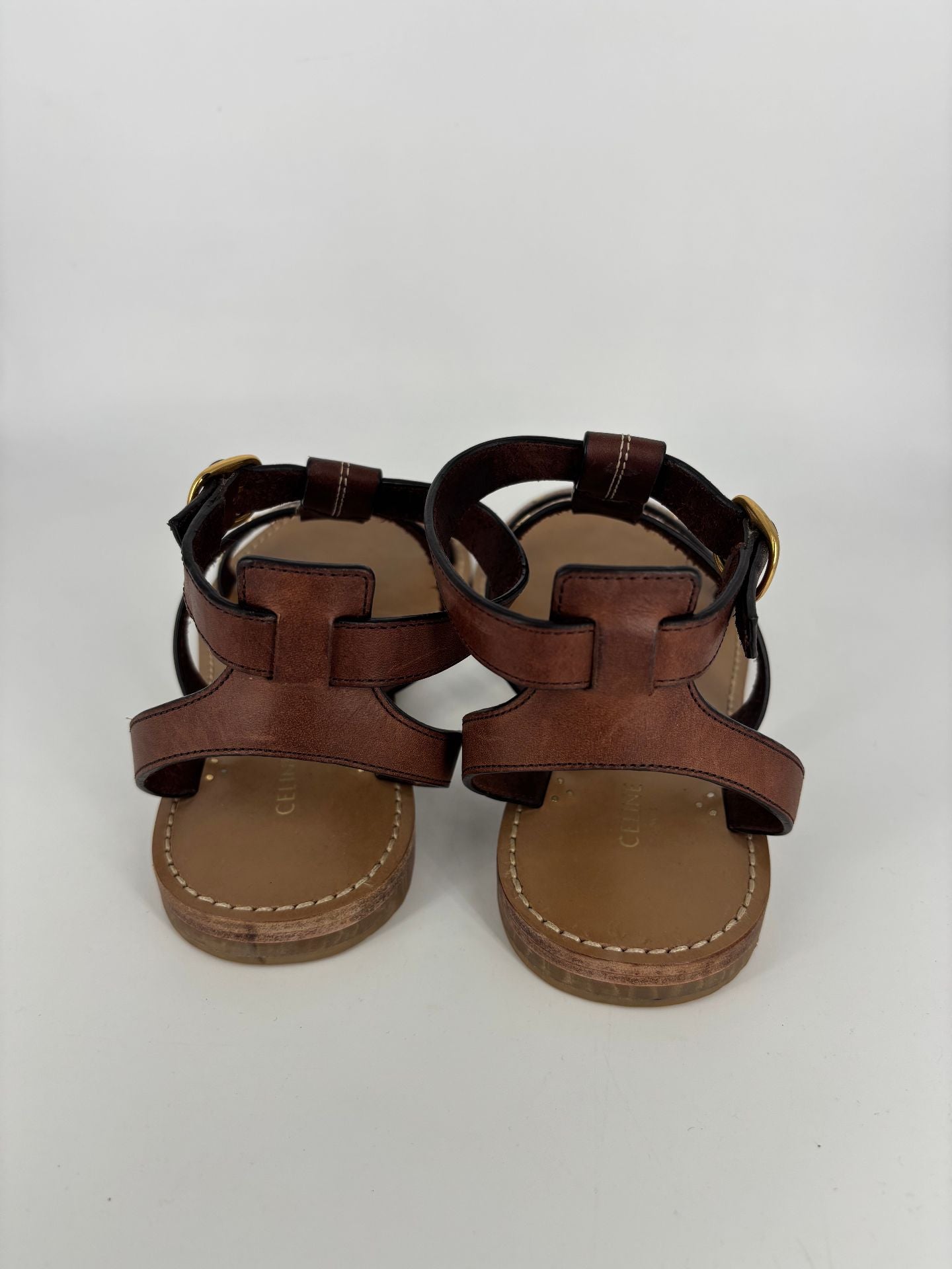 Sandales plates en cuir marron à clous – Céline – Taille 37-6