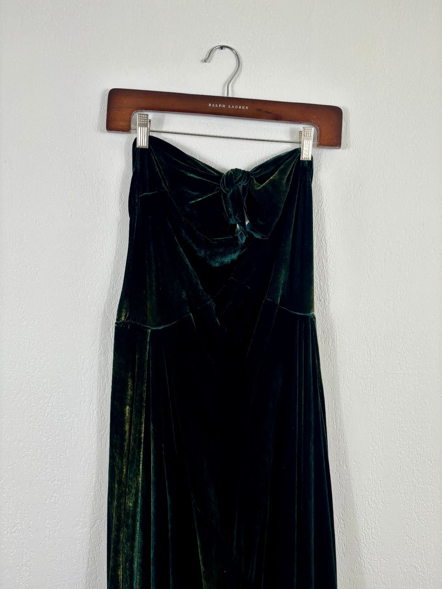 Robe de soirée bustier velours vert sapin 50 ans – Ralph Lauren Collection – Taille 40-4