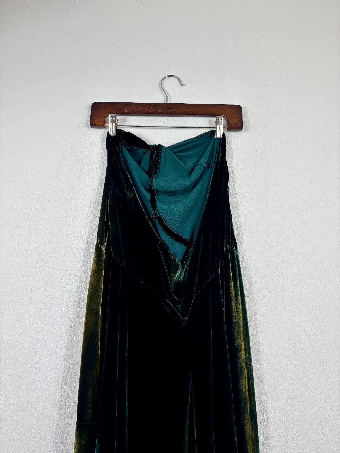 Robe de soirée bustier velours vert sapin 50 ans – Ralph Lauren Collection – Taille 40-6