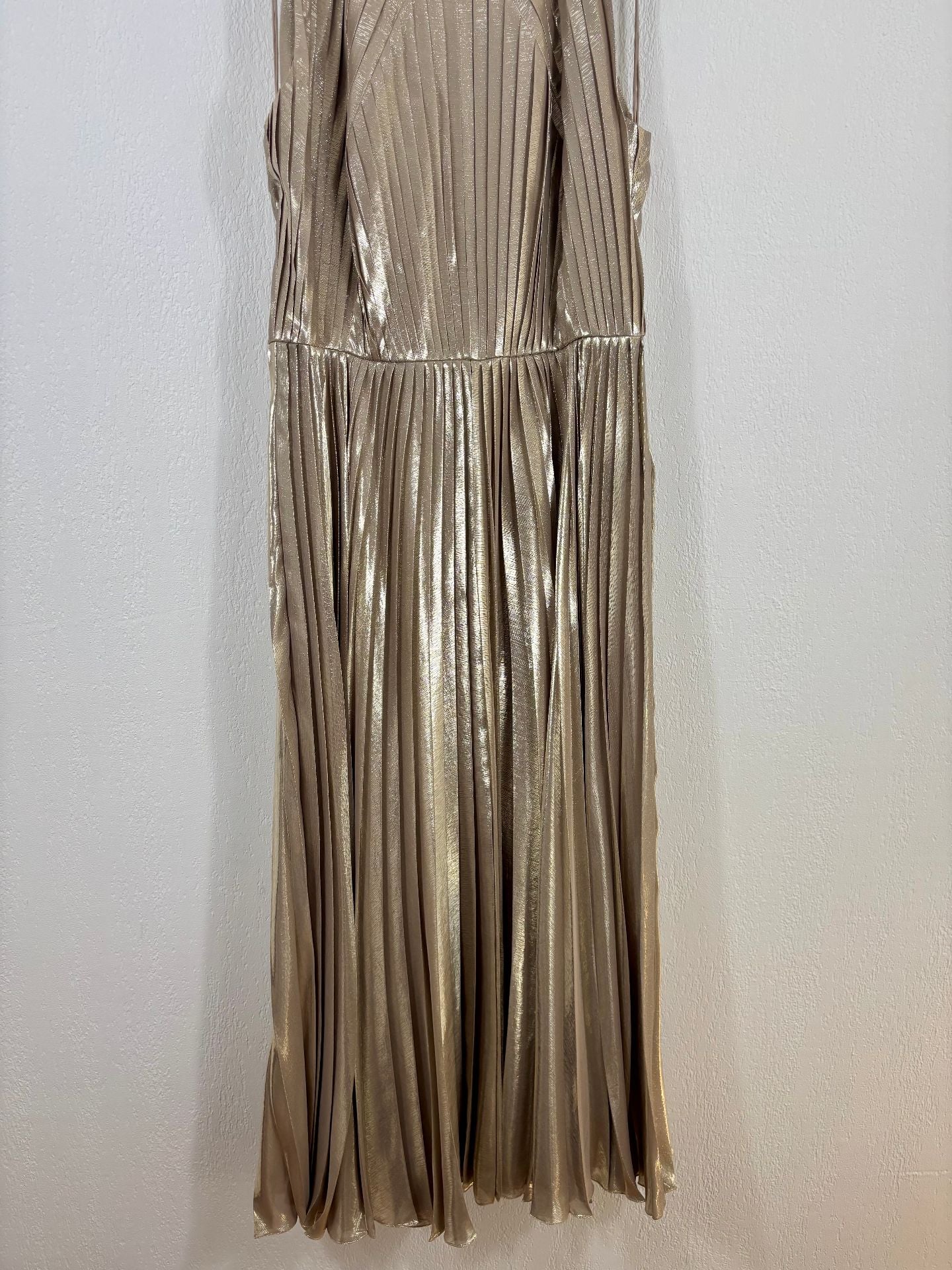 Robe Ralph Lauren Collection Abigail lurex plissé gris doré – Taille 40-4