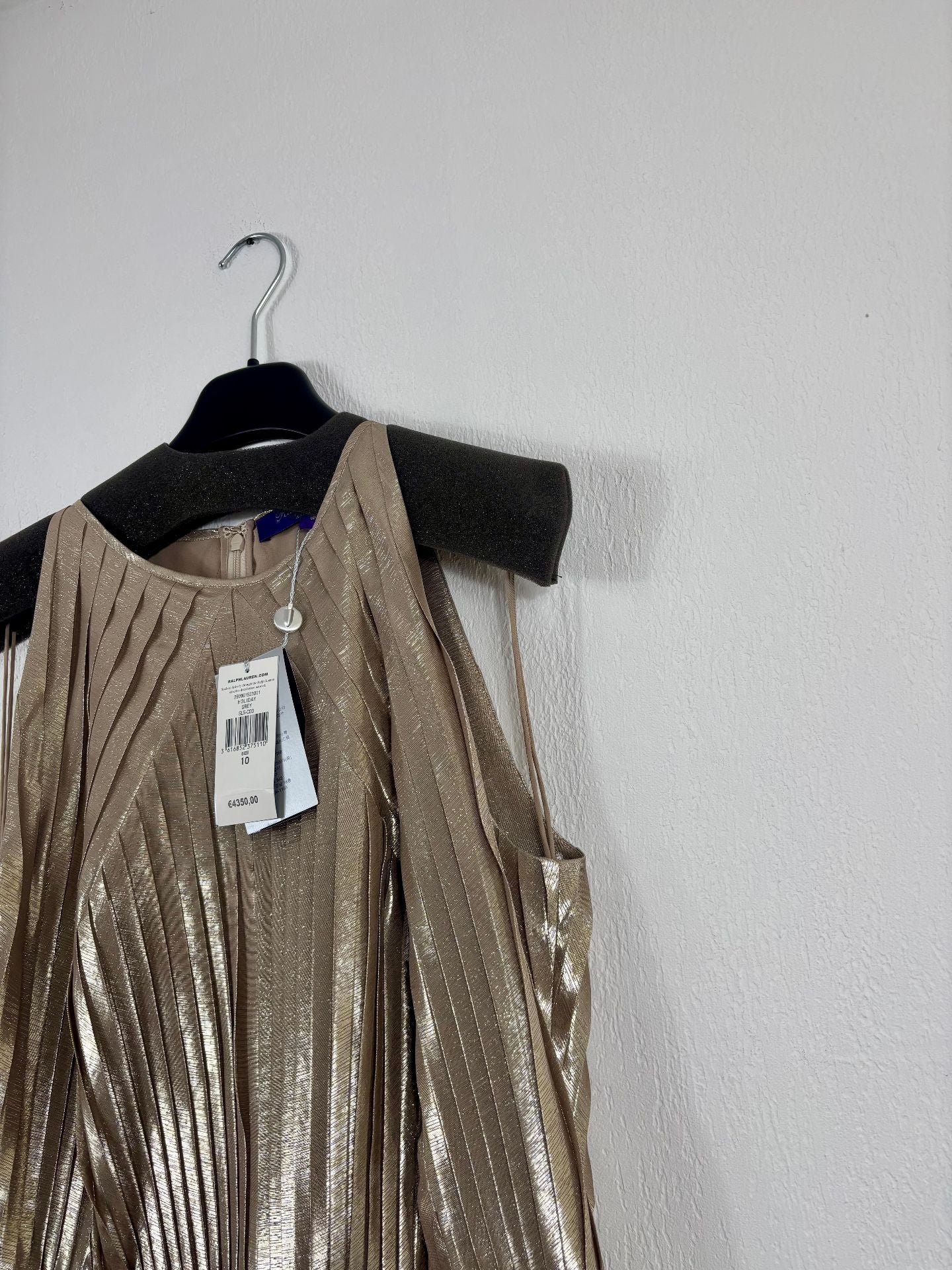 Robe Ralph Lauren Collection Abigail lurex plissé gris doré – Taille 40-7