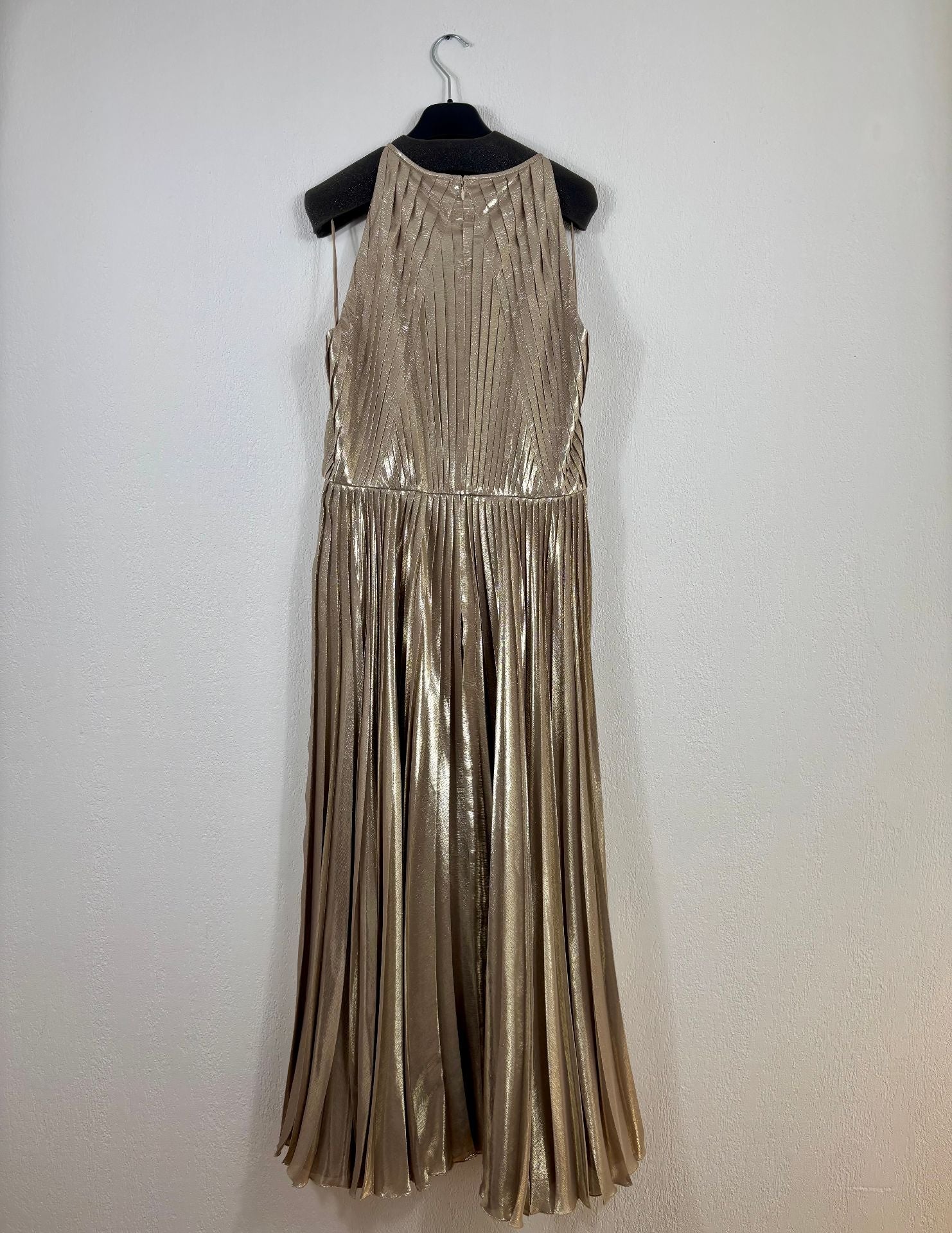 Robe Ralph Lauren Collection Abigail lurex plissé gris doré – Taille 40-10
