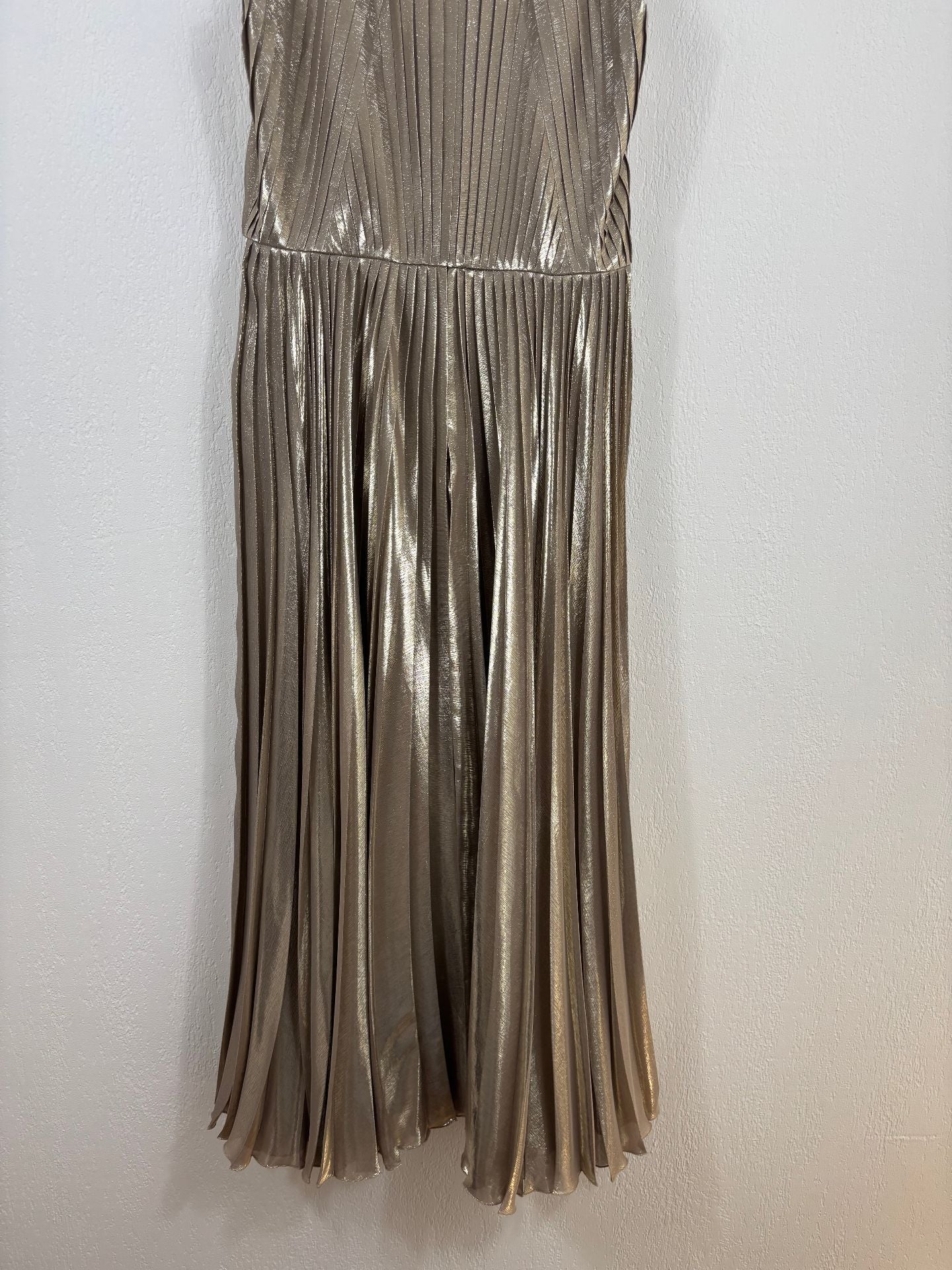 Robe Ralph Lauren Collection Abigail lurex plissé gris doré – Taille 40-11