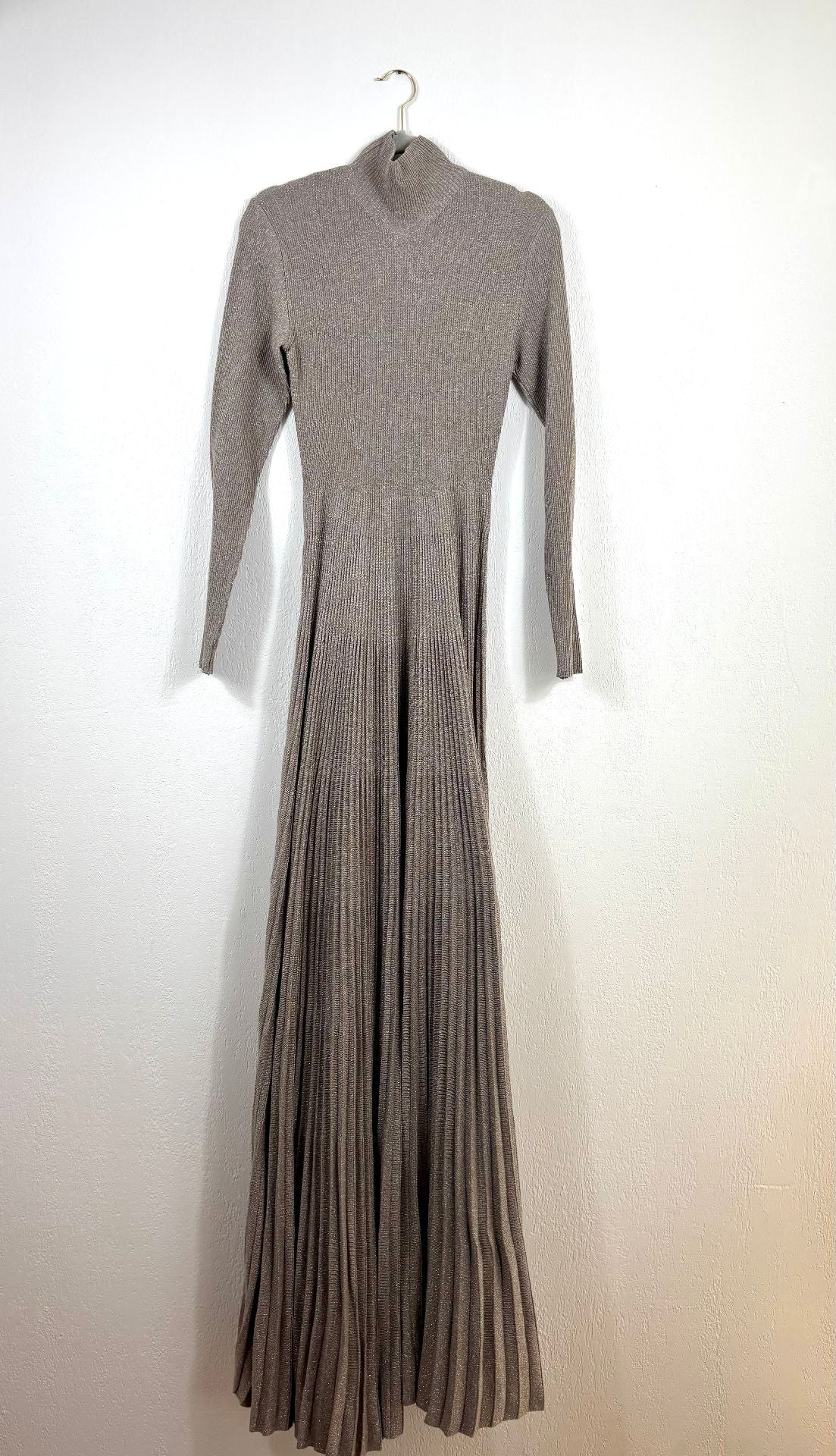 Robe longue plissée en maille métallisée taupe - Ralph Lauren  – Taille L-2