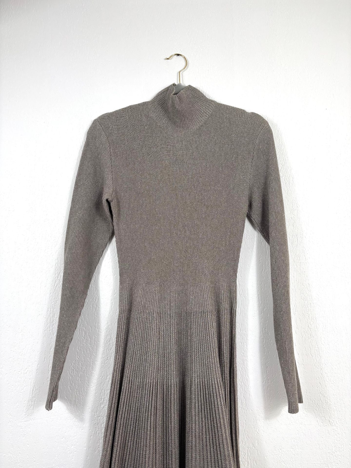 Robe longue plissée en maille métallisée taupe - Ralph Lauren  – Taille L-3