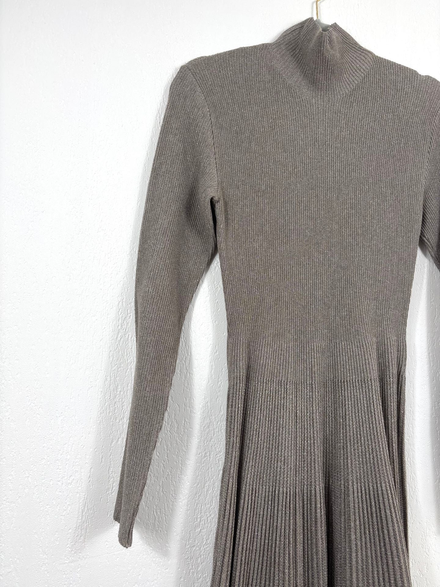 Robe longue plissée en maille métallisée taupe - Ralph Lauren  – Taille L-4