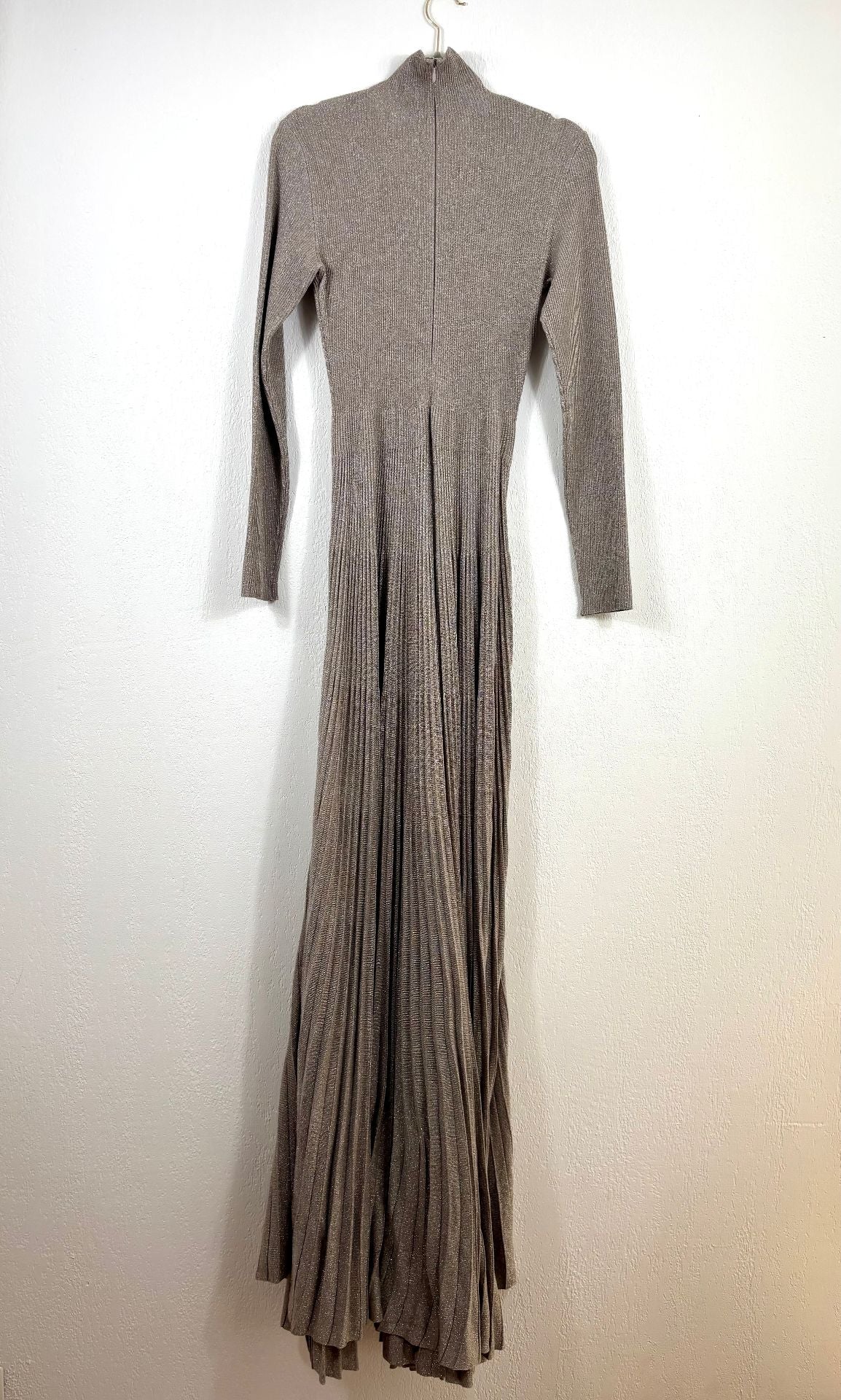 Robe longue plissée en maille métallisée taupe - Ralph Lauren  – Taille L-6