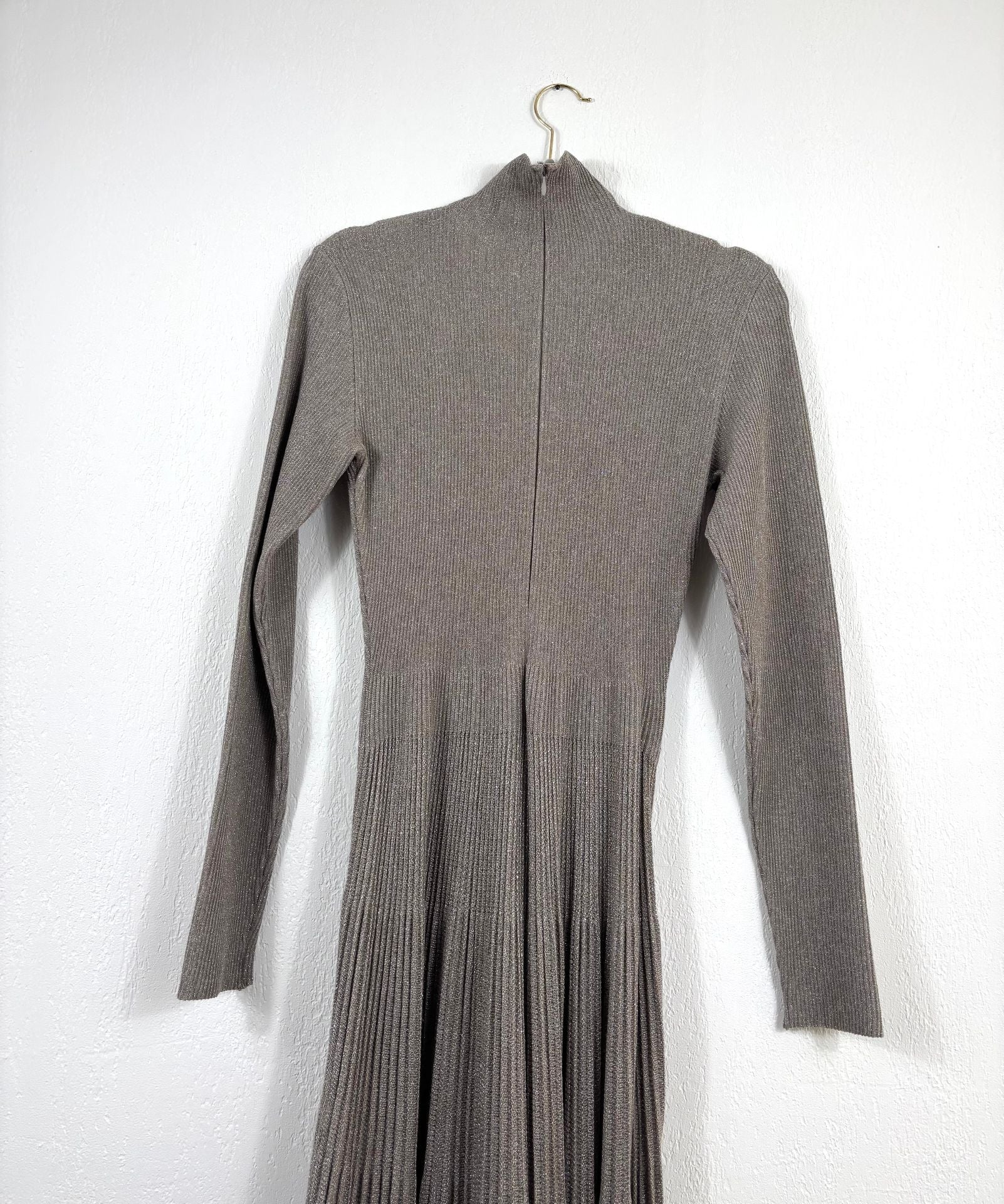 Robe longue plissée en maille métallisée taupe - Ralph Lauren  – Taille L-7