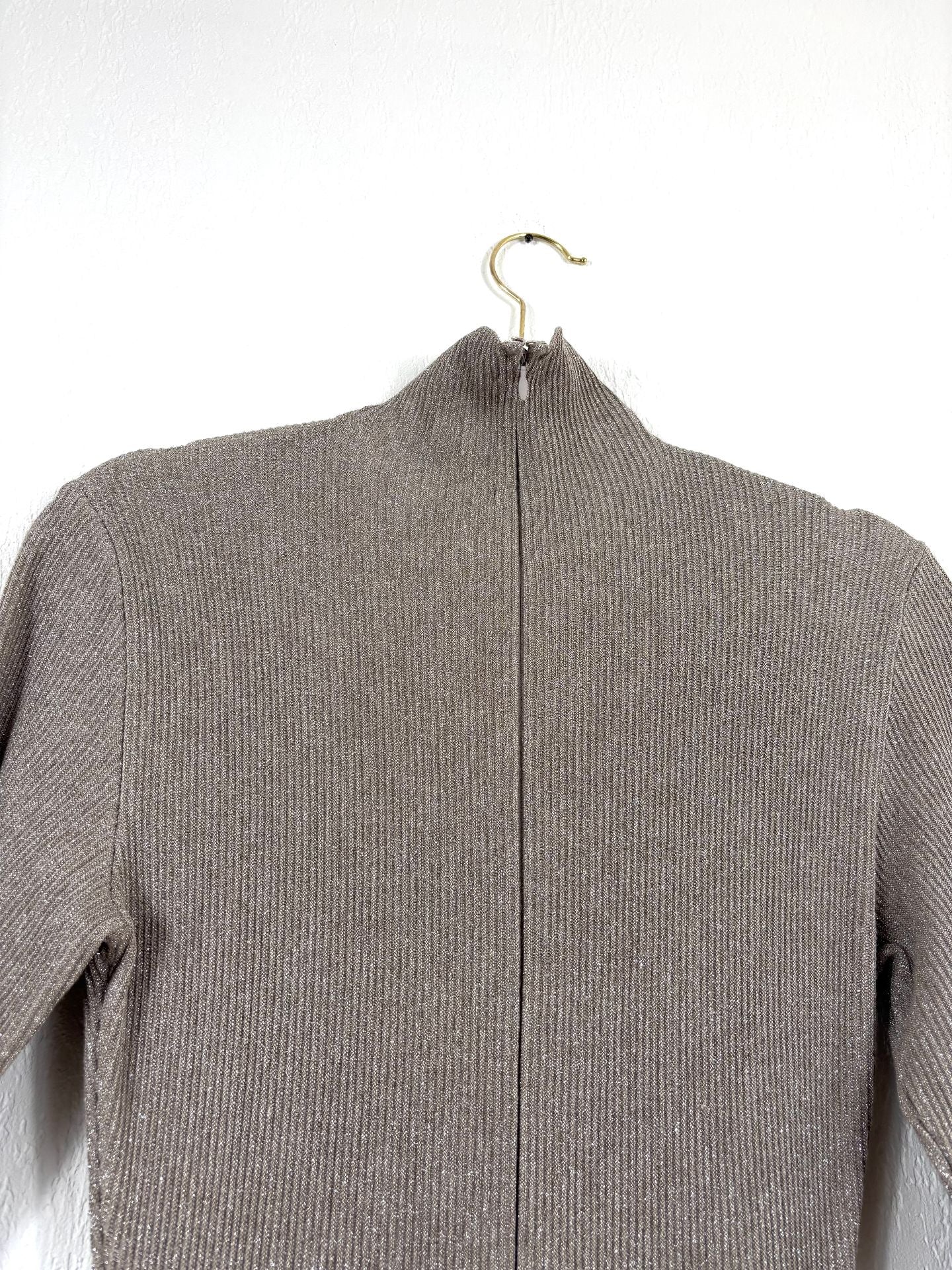 Robe longue plissée en maille métallisée taupe - Ralph Lauren  – Taille L-8