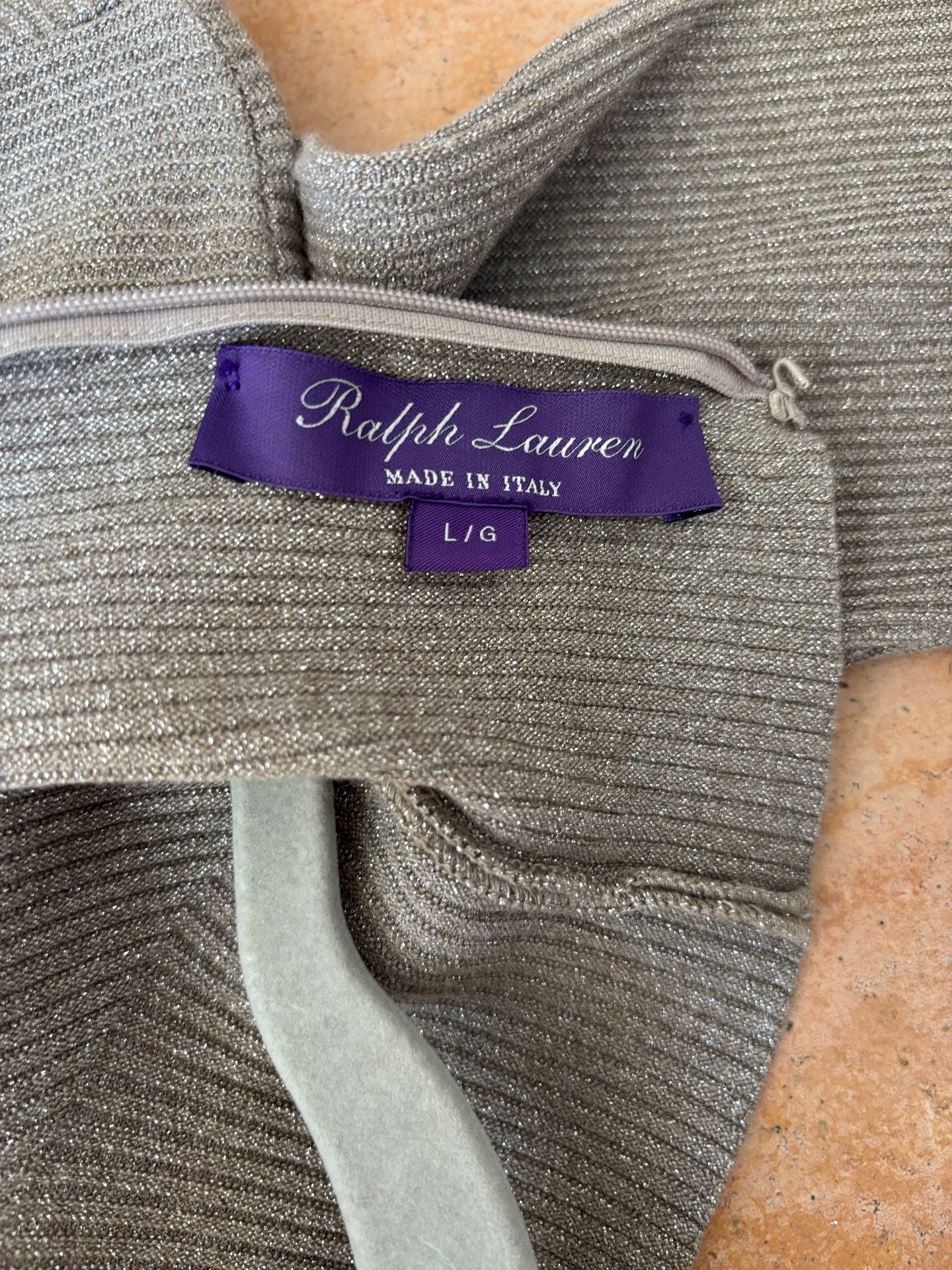 Robe longue plissée en maille métallisée taupe - Ralph Lauren  – Taille L-9