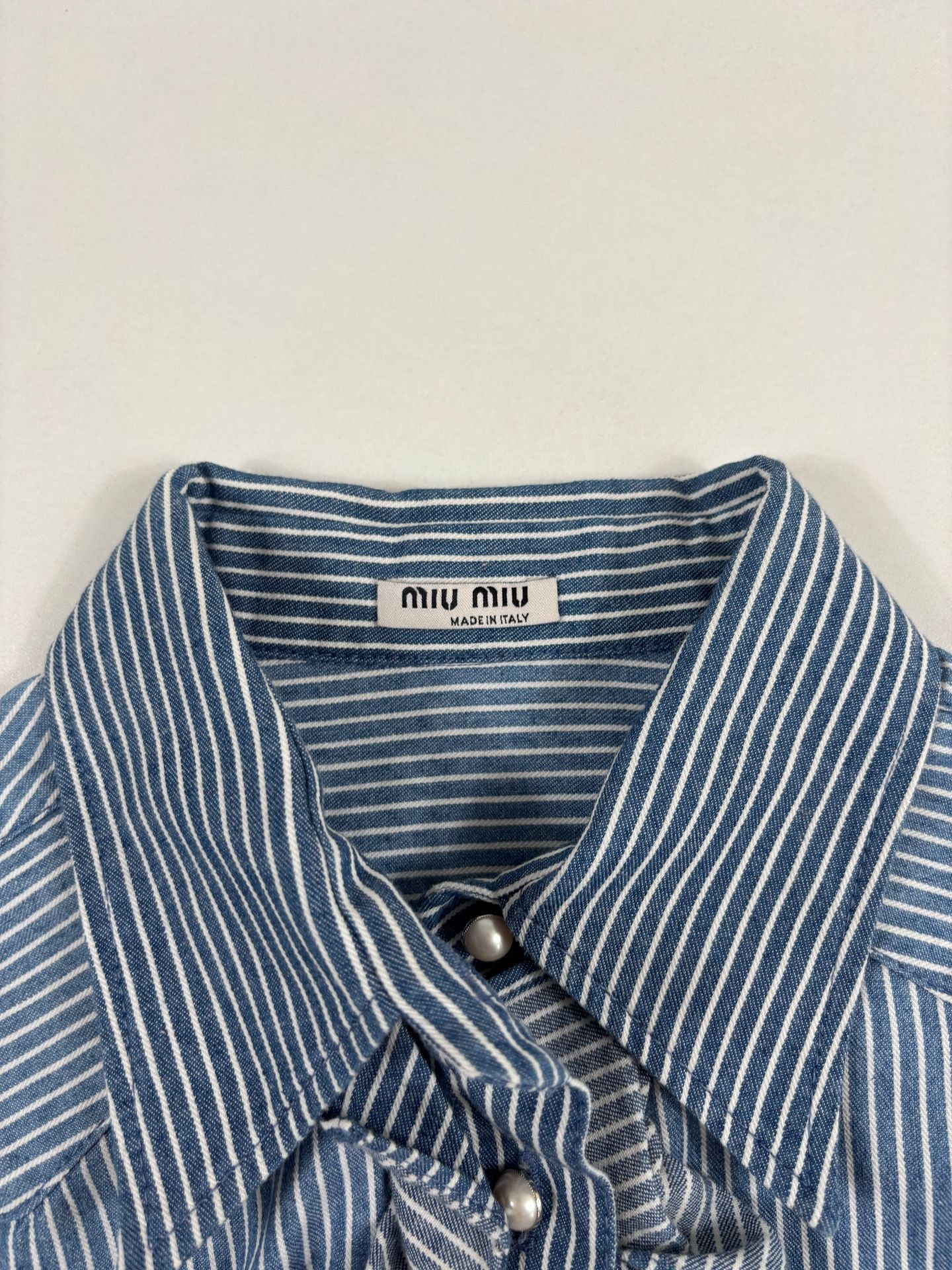 Chemise en popeline de coton rayée à volants – Miu Miu – Taille 38-5