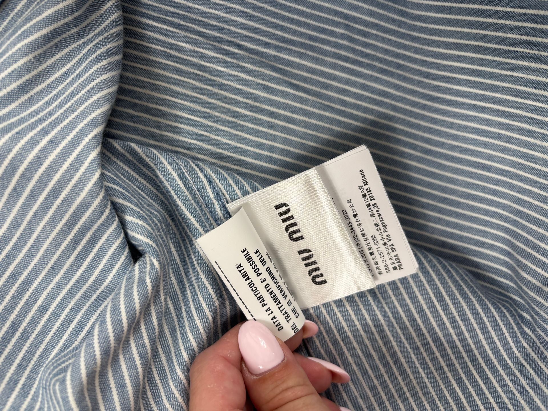 Chemise en popeline de coton rayée à volants – Miu Miu – Taille 38-8