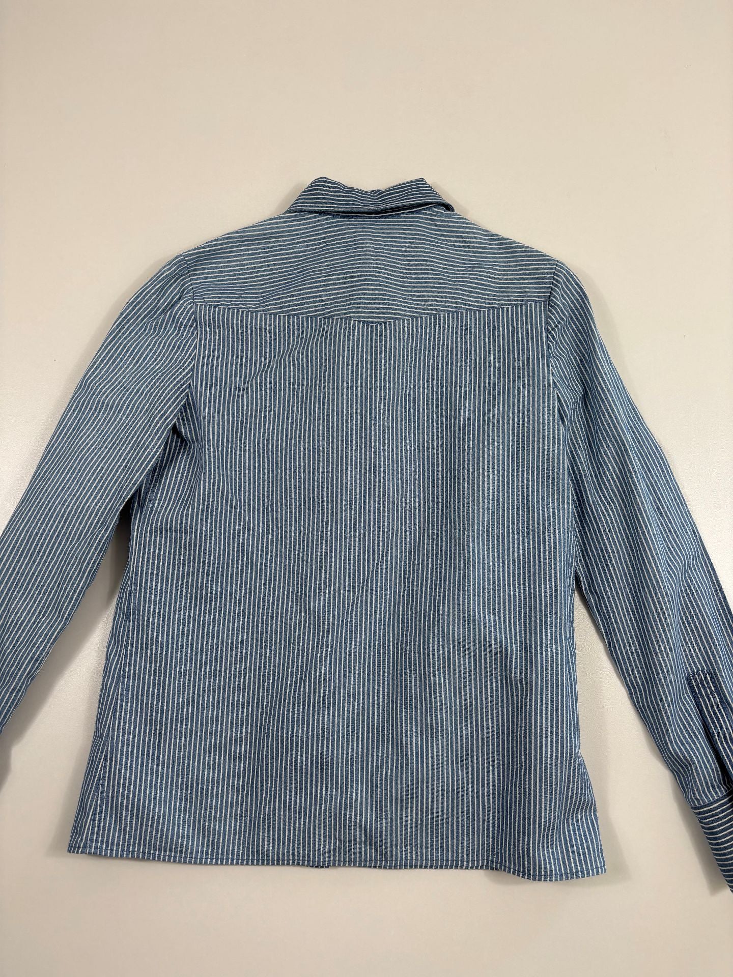 Chemise en popeline de coton rayée à volants – Miu Miu – Taille 38-10