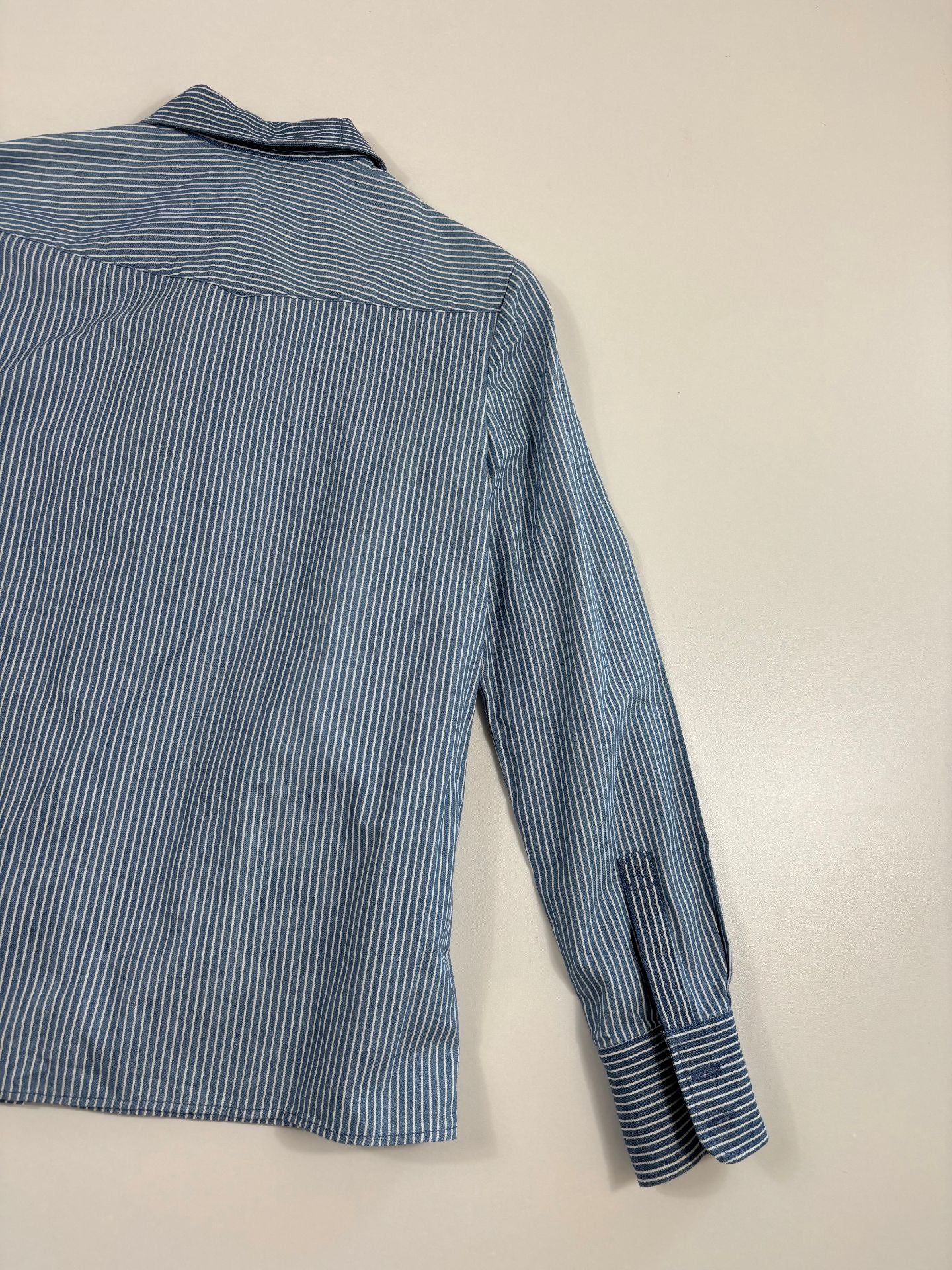 Chemise en popeline de coton rayée à volants – Miu Miu – Taille 38-11