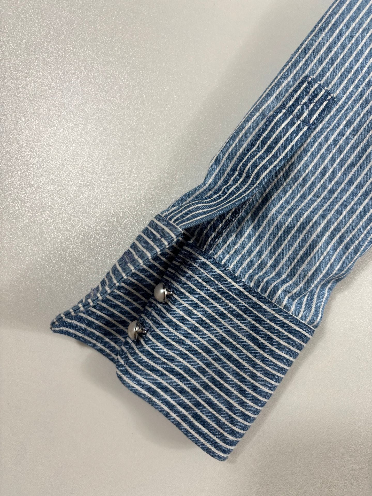 Chemise en popeline de coton rayée à volants – Miu Miu – Taille 38-12