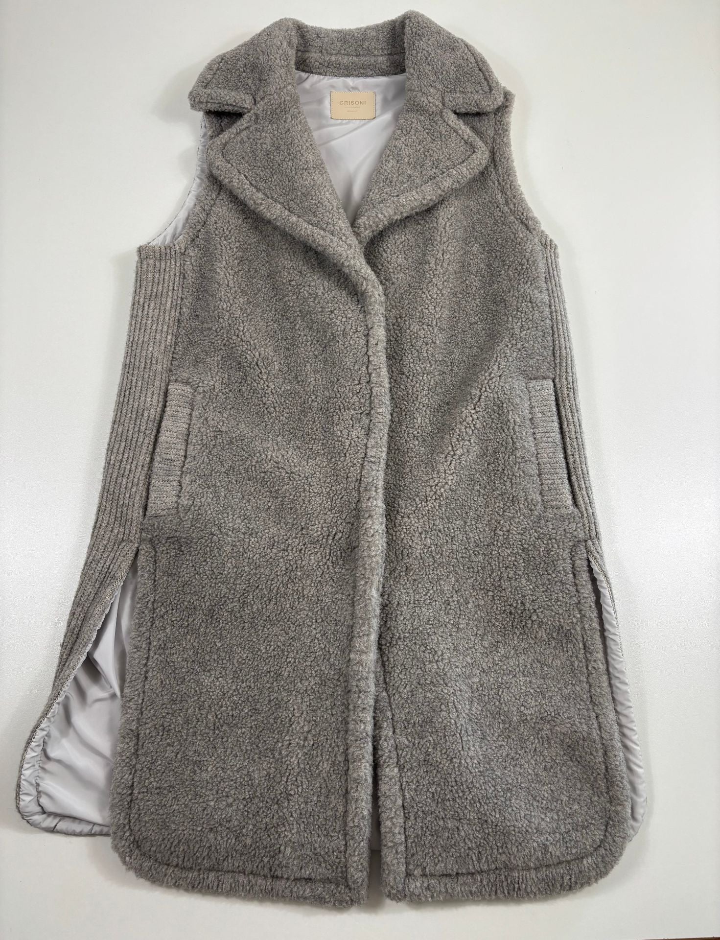 Manteau sans manches en laine bouclée taupe – Crisoni – Taille L-2