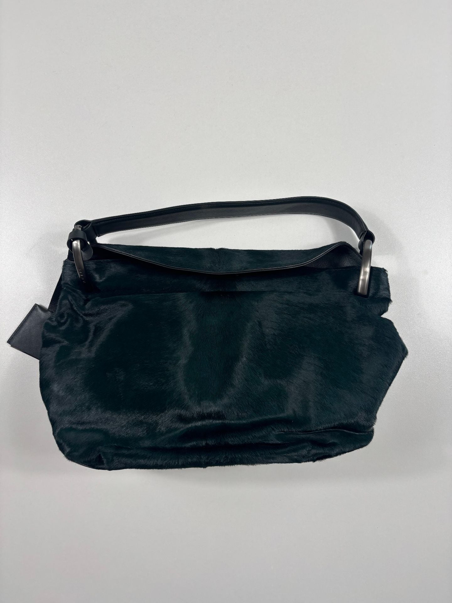 Sac Akris hobo poil de poulain vert sapin anse cuir noir-2