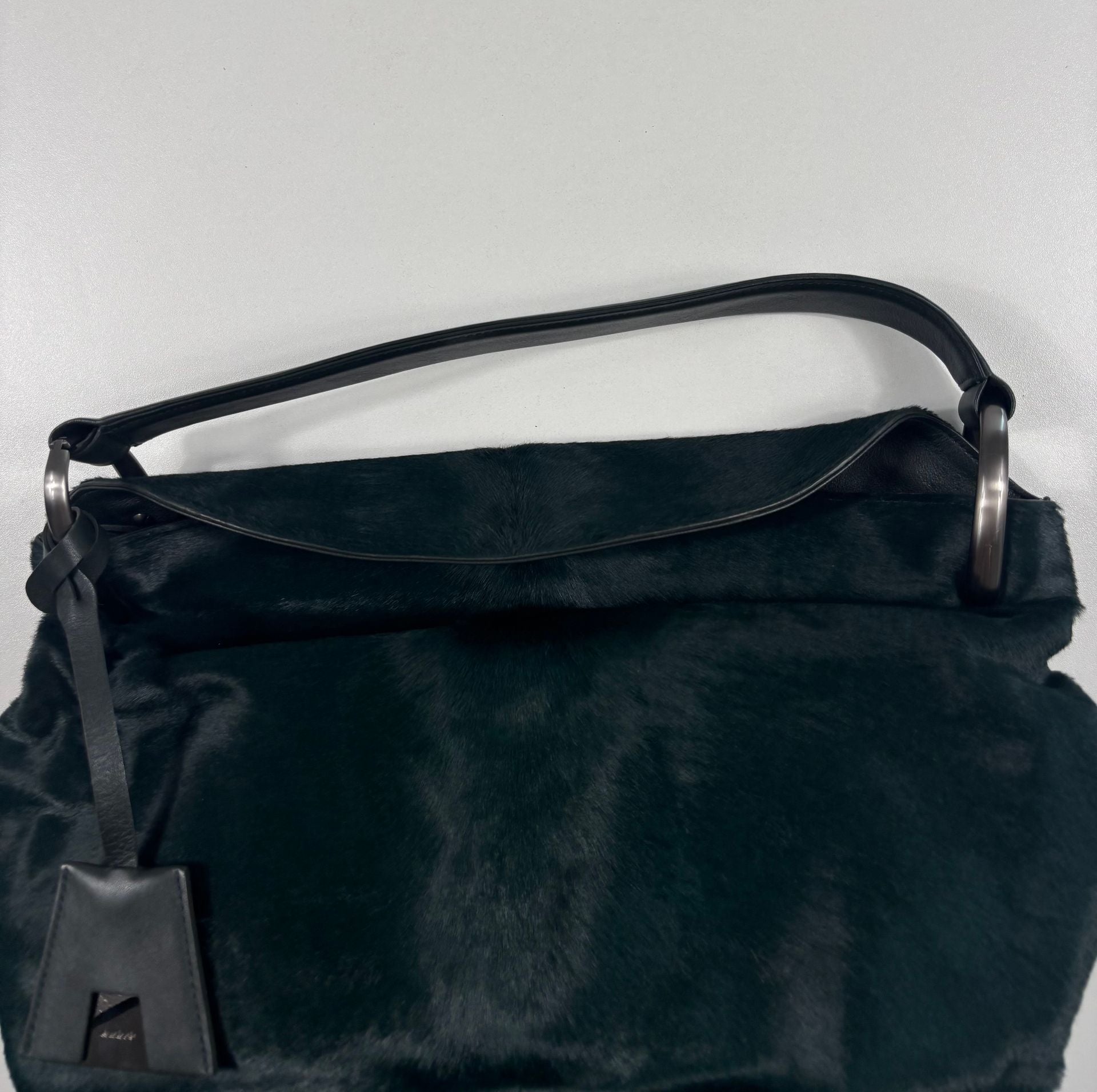 Sac Akris hobo poil de poulain vert sapin anse cuir noir-7