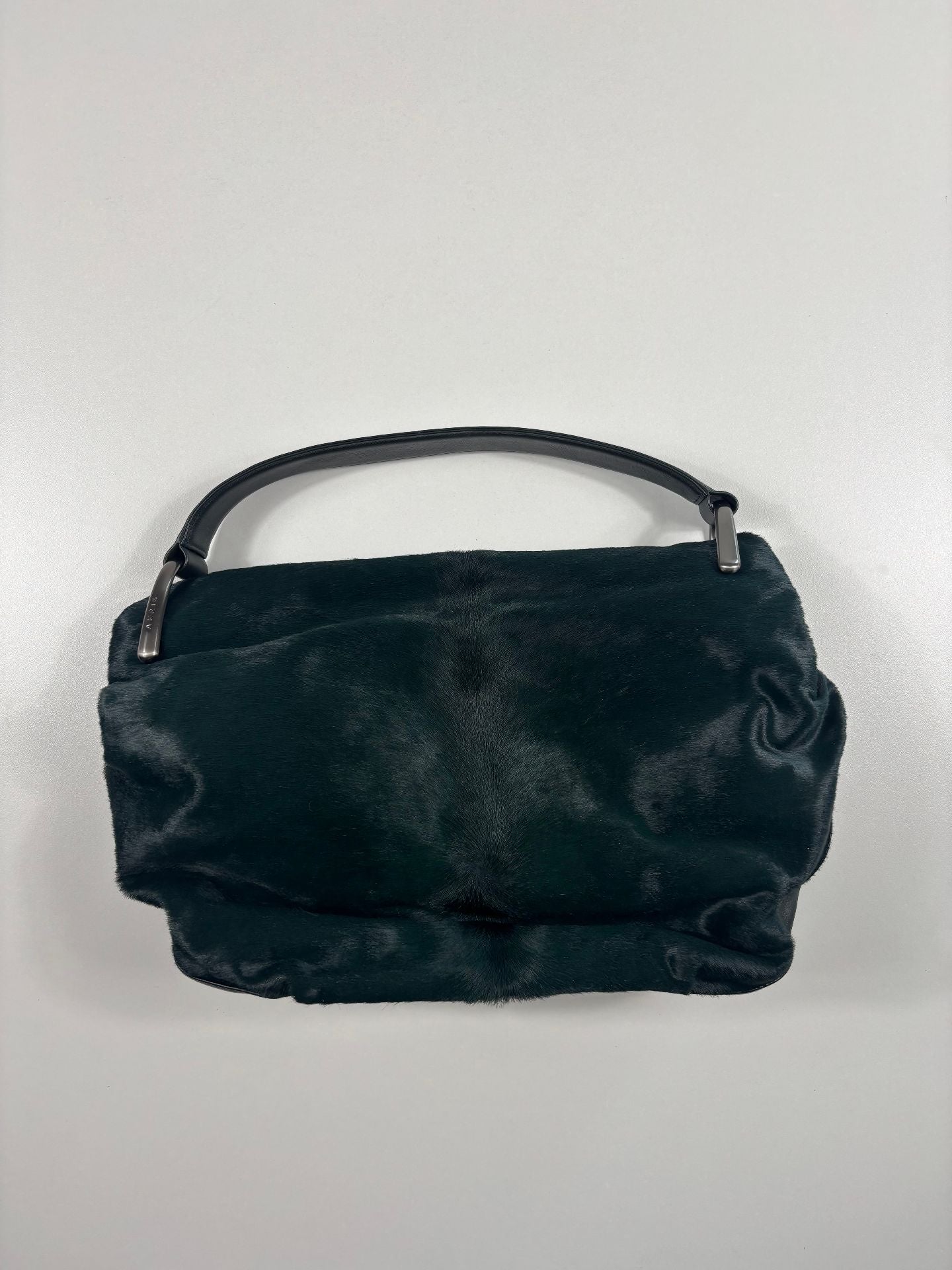Sac Akris hobo poil de poulain vert sapin anse cuir noir-8