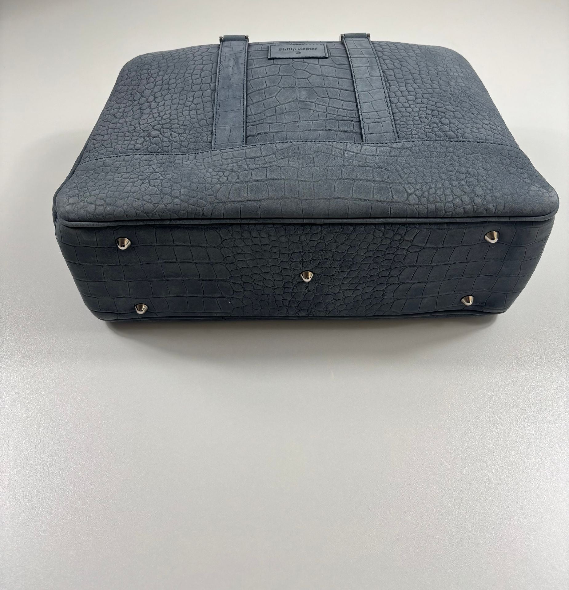 Sac business Philip Zepter cuir nubuck bleu jean effet crocodile – Neuf-6