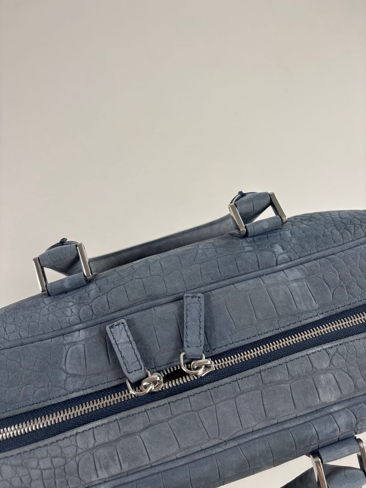 Sac business Philip Zepter cuir nubuck bleu jean effet crocodile – Neuf-8