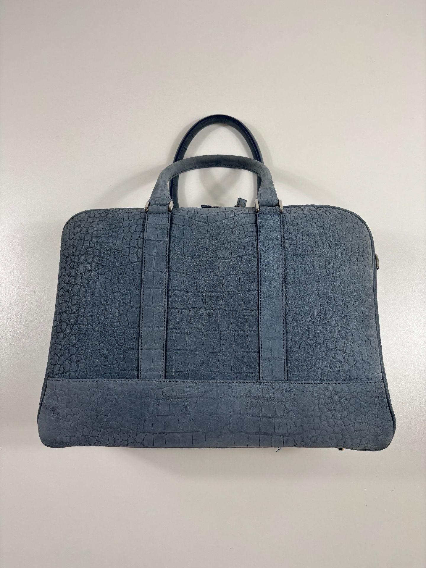 Sac business Philip Zepter cuir nubuck bleu jean effet crocodile – Neuf-9