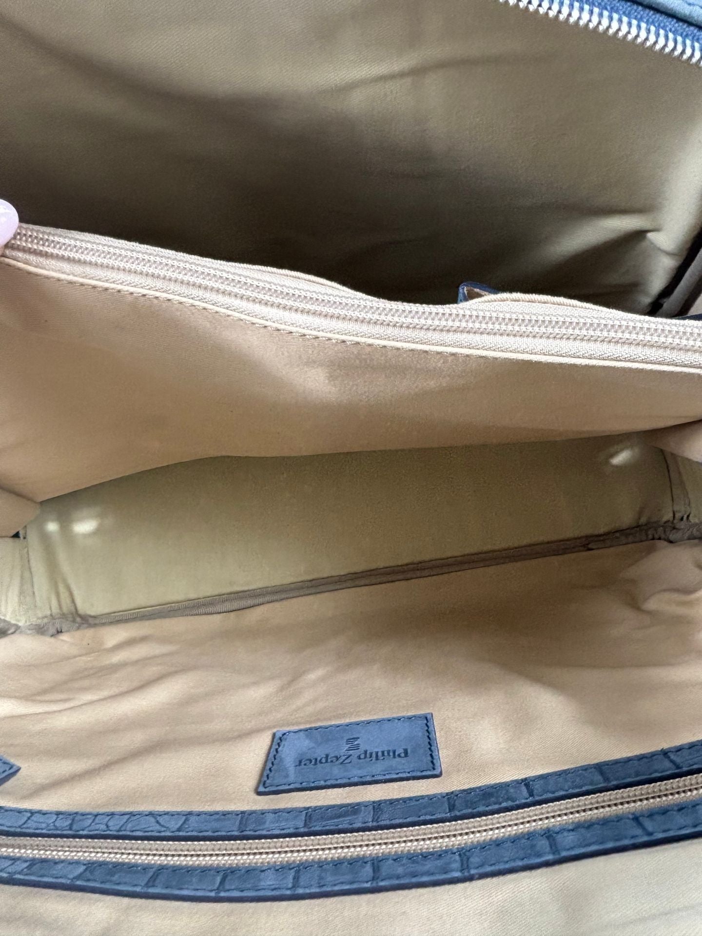 Sac business Philip Zepter cuir nubuck bleu jean effet crocodile – Neuf-13