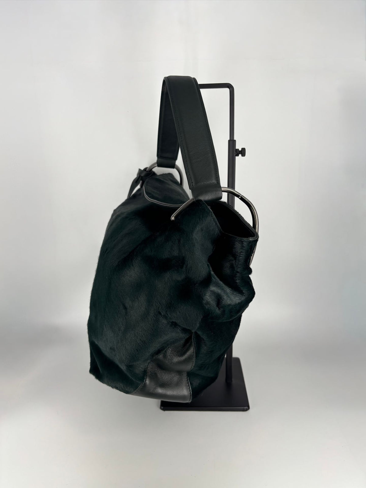 Sac Akris hobo poil de poulain vert sapin anse cuir noir-7