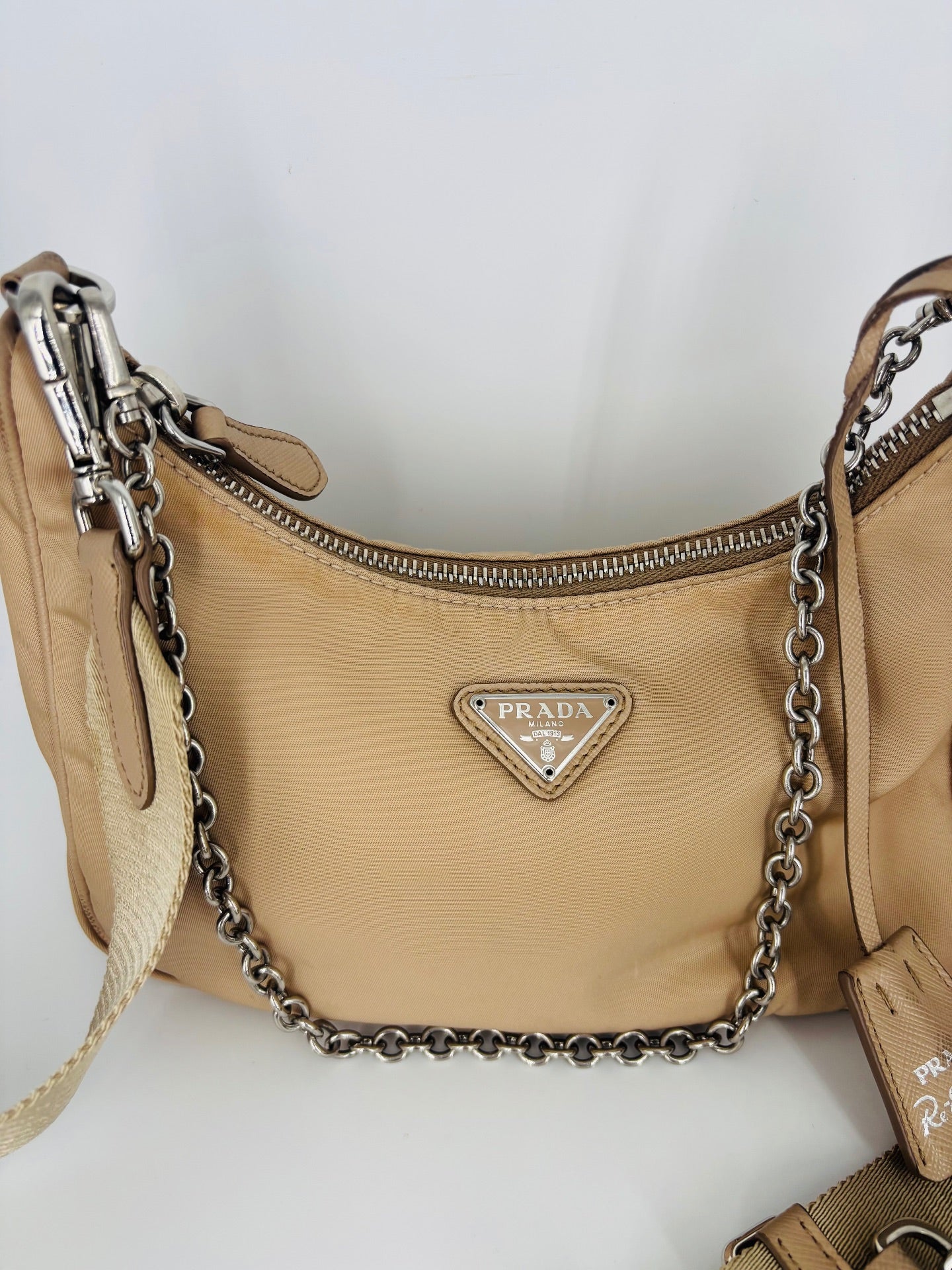 Prada Re-Edition 2005 Beige Nylon Bag-5