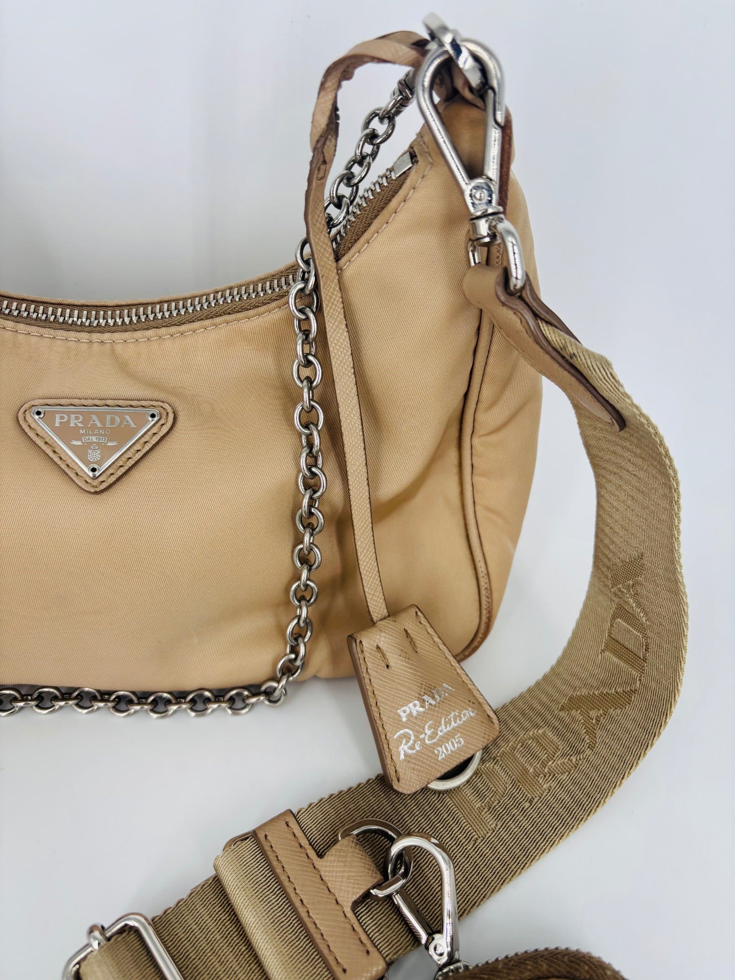 Prada Re-Edition 2005 Beige Nylon Bag-6