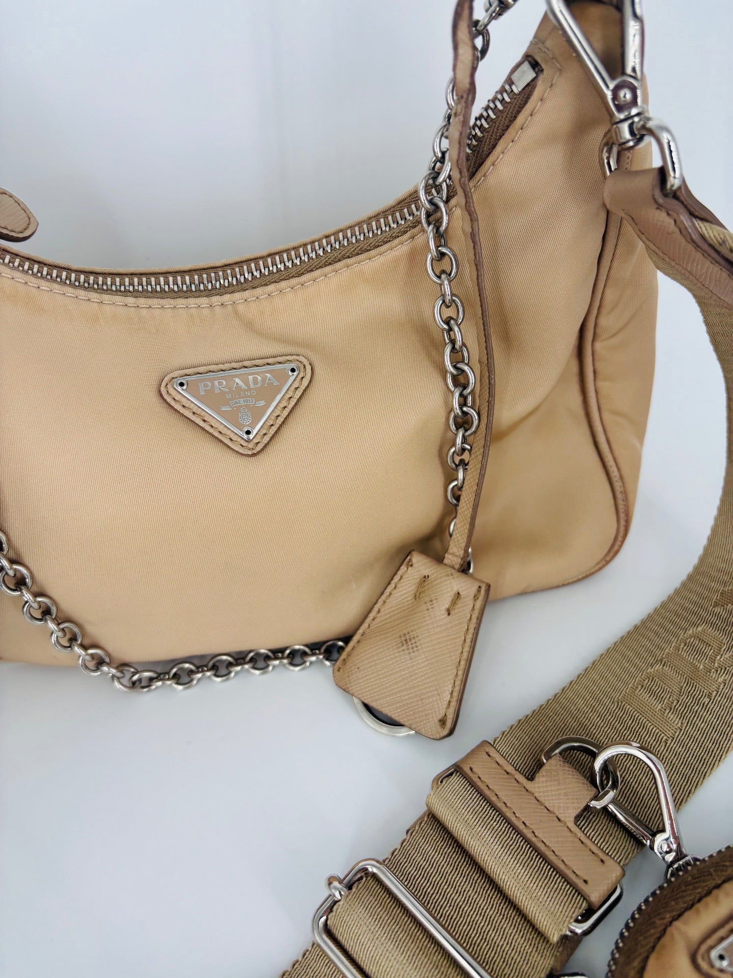 Prada Re-Edition 2005 Beige Nylon Bag-7