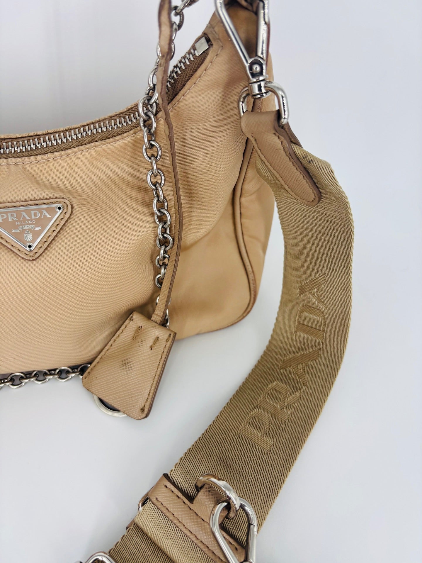 Prada Re-Edition 2005 Beige Nylon Bag-8