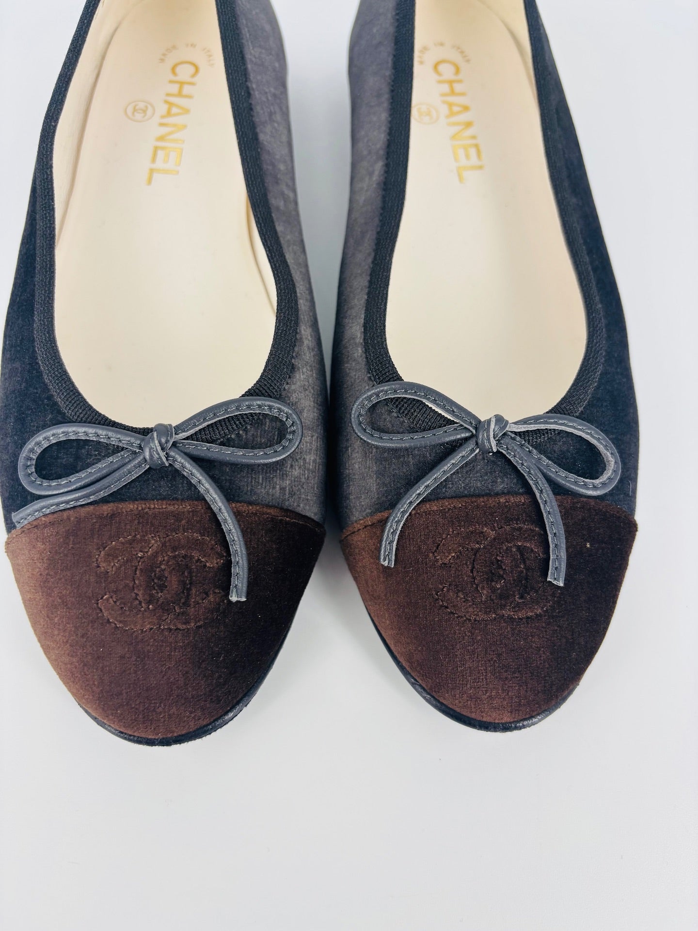 Grey and brown velvet ballet flats – Chanel – Size 39.5-3