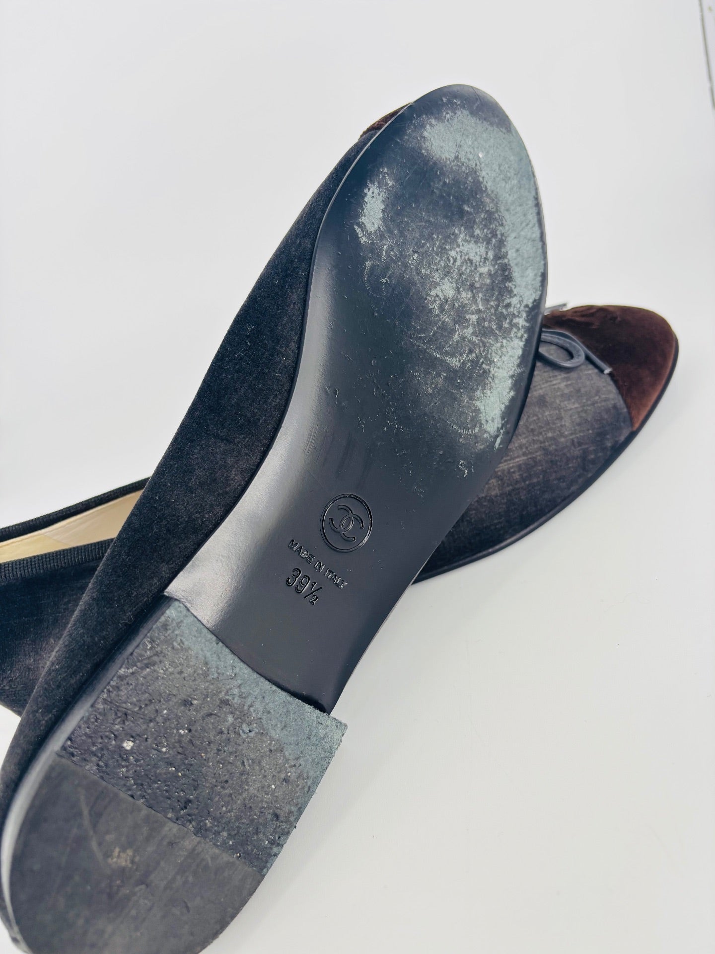 Grey and brown velvet ballet flats – Chanel – Size 39.5-7