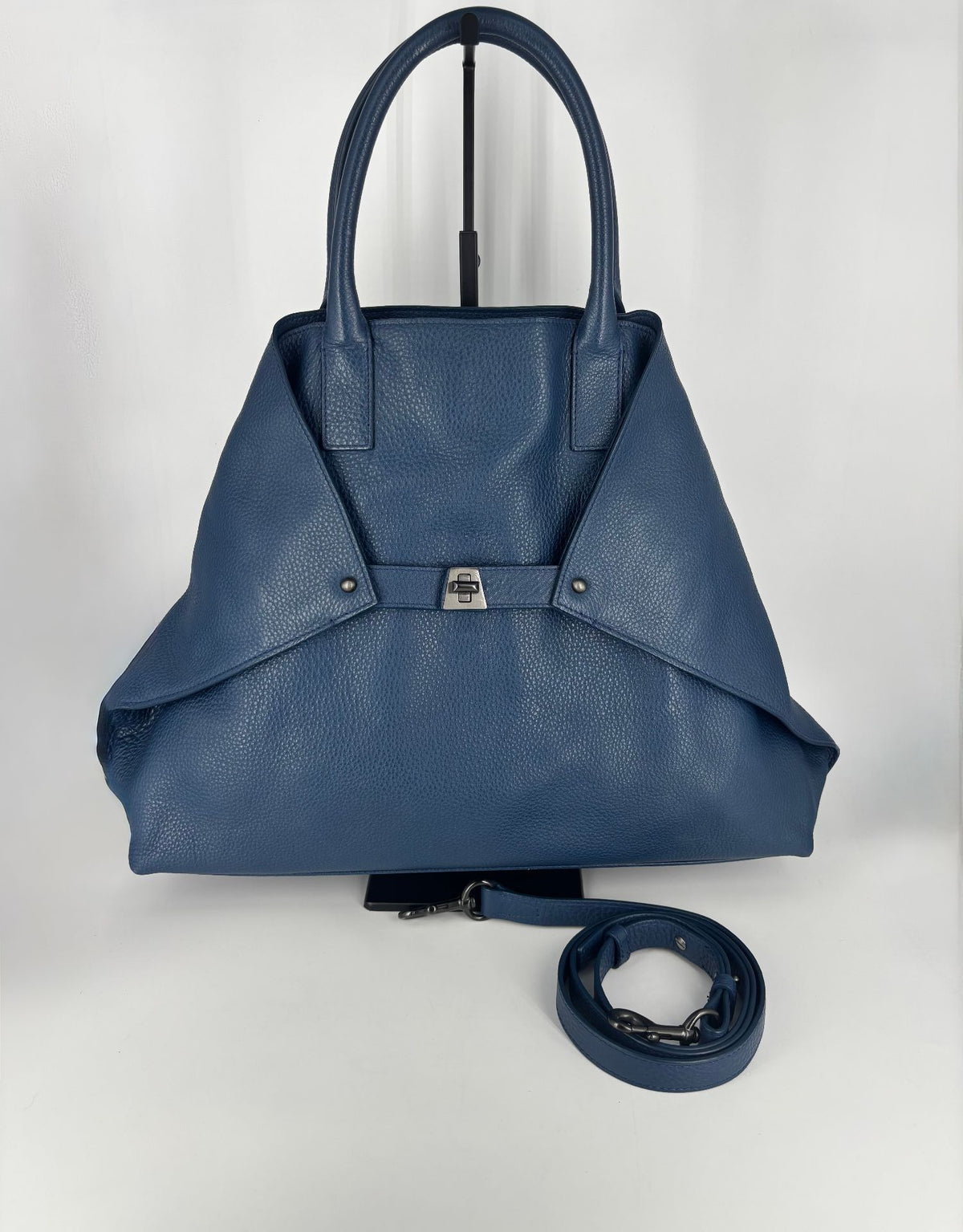 Sac Akris Ai Top Handle Tote cuir Cervo bleu ardoise-2