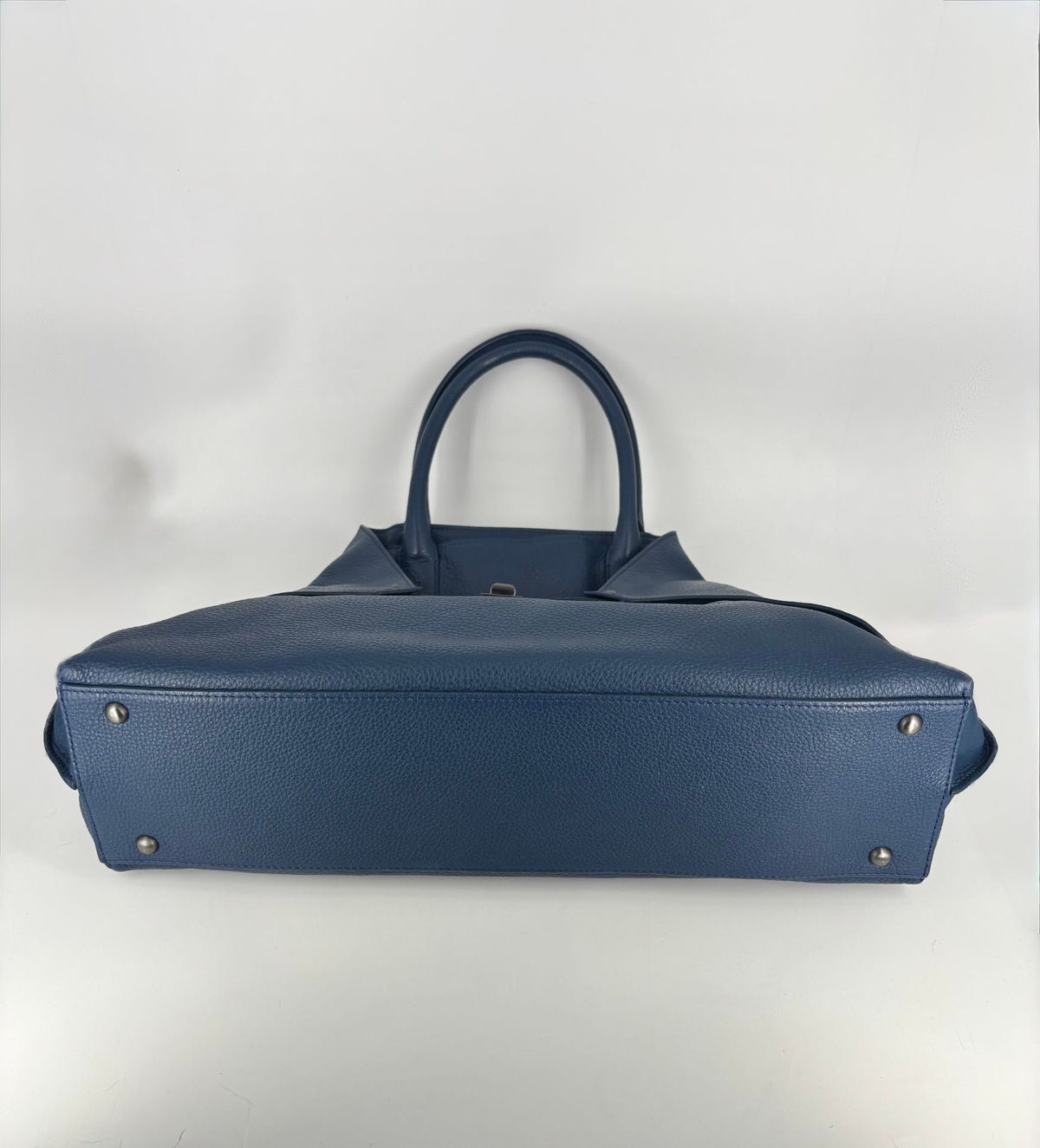 Sac Akris Ai Top Handle Tote cuir Cervo bleu ardoise-10
