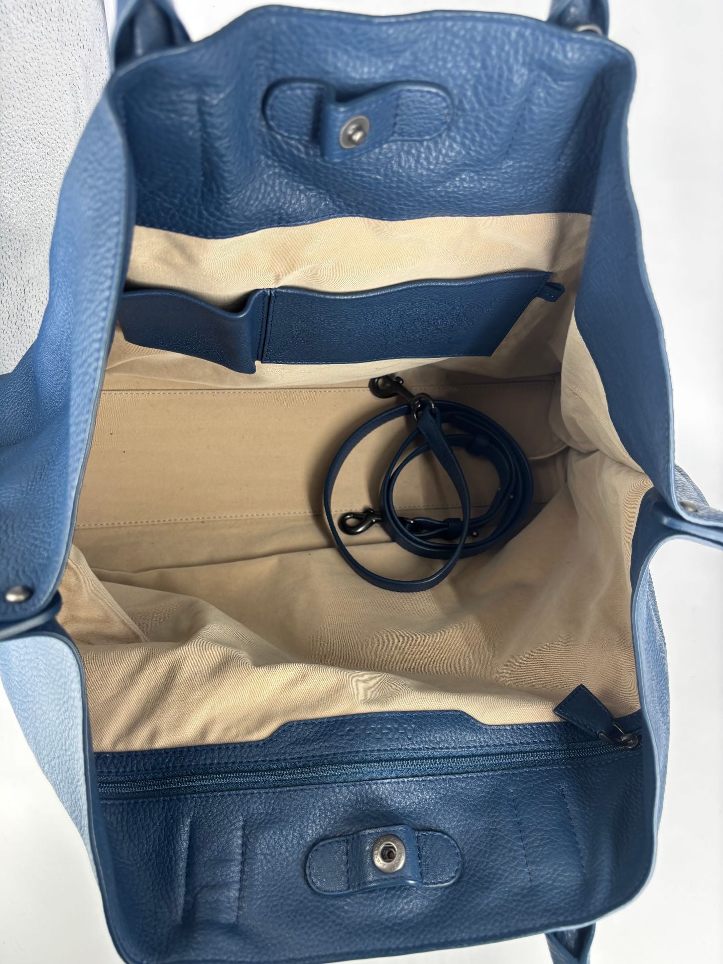 Sac Akris Ai Top Handle Tote cuir Cervo bleu ardoise-13