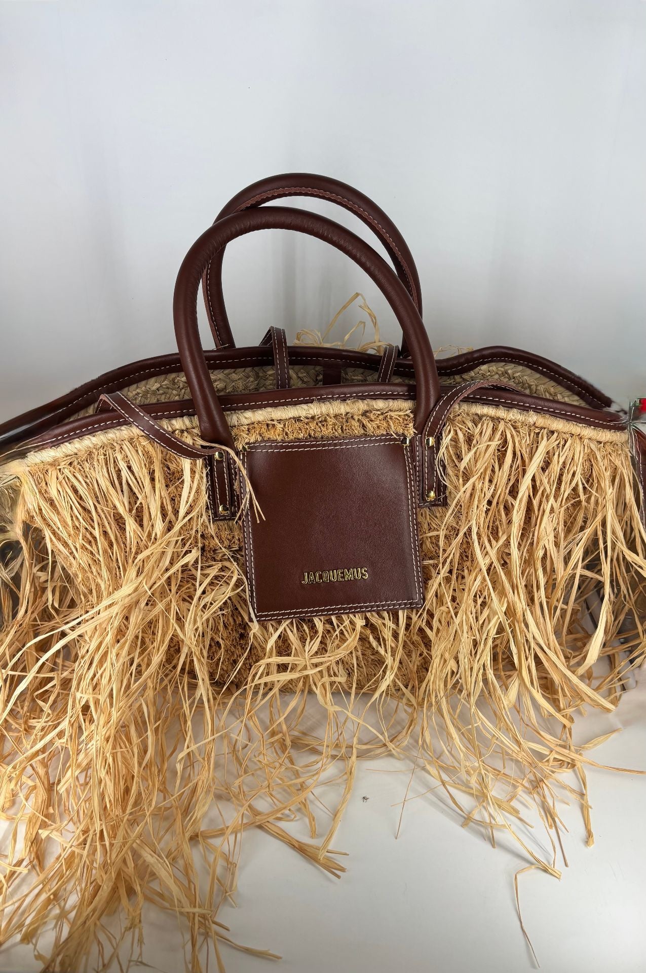 Sac Le Panier Soli raphia frangé cuir marron – Jacquemus-2
