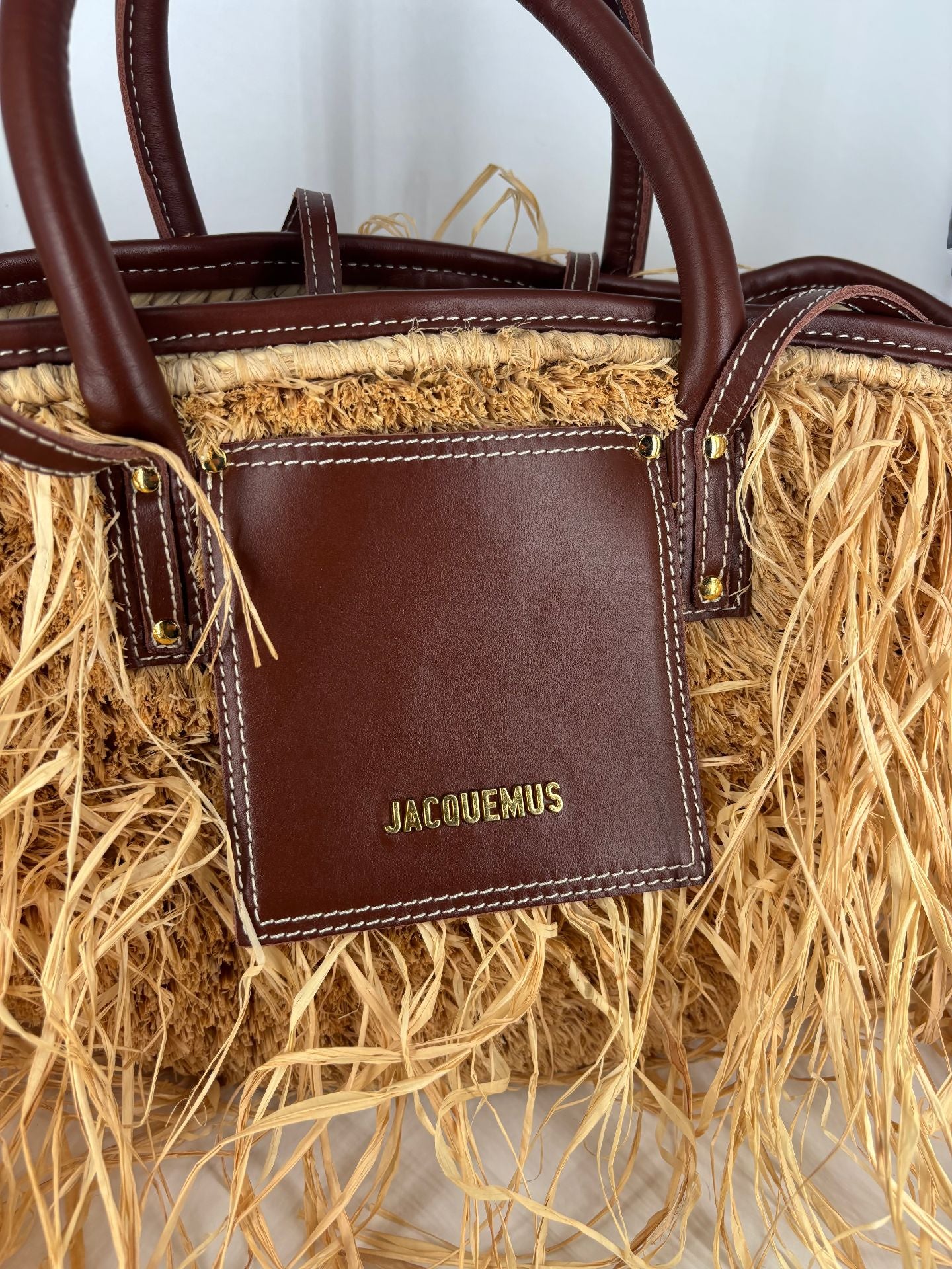 Sac Le Panier Soli raphia frangé cuir marron – Jacquemus-3