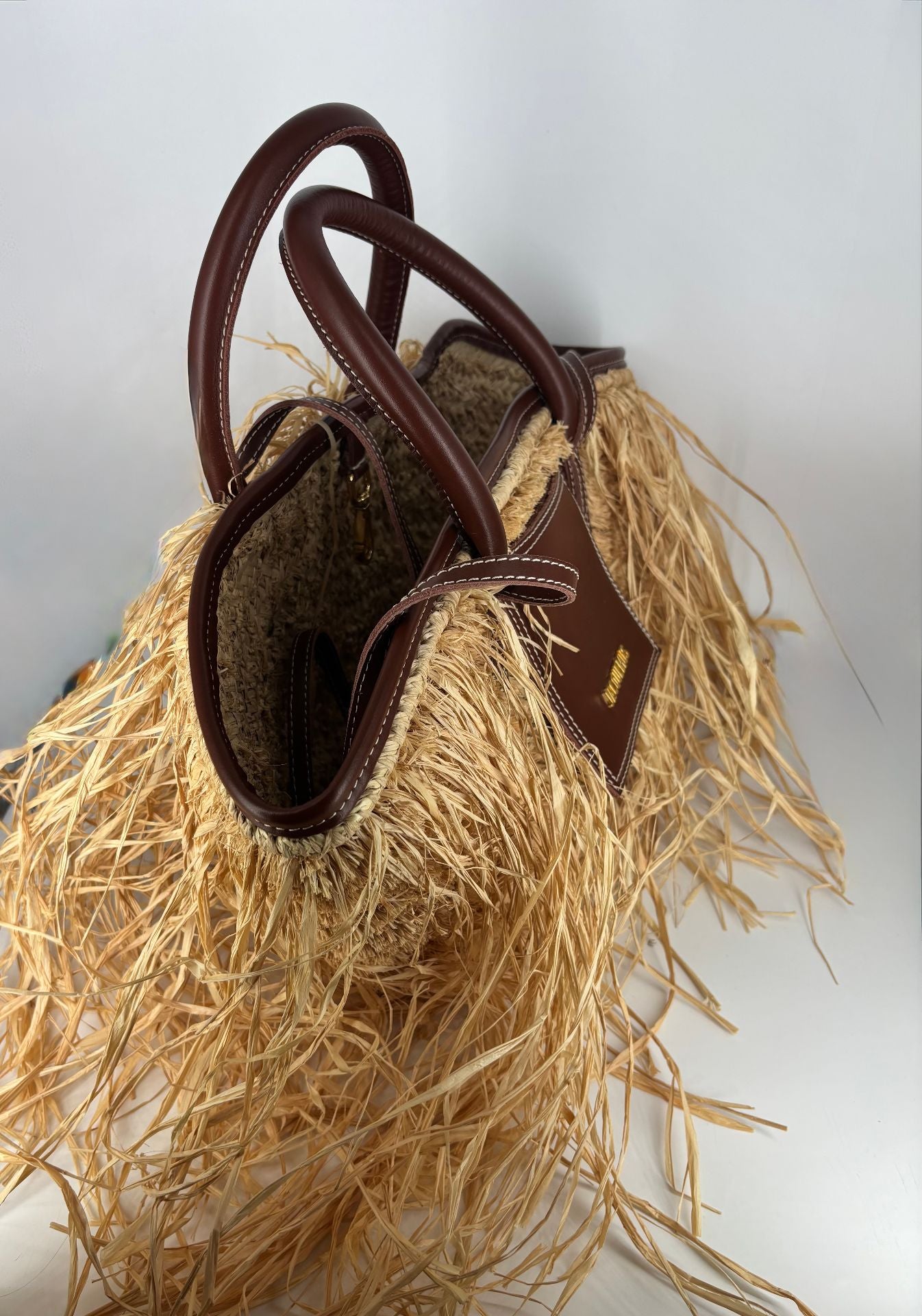 Sac Le Panier Soli raphia frangé cuir marron – Jacquemus-5