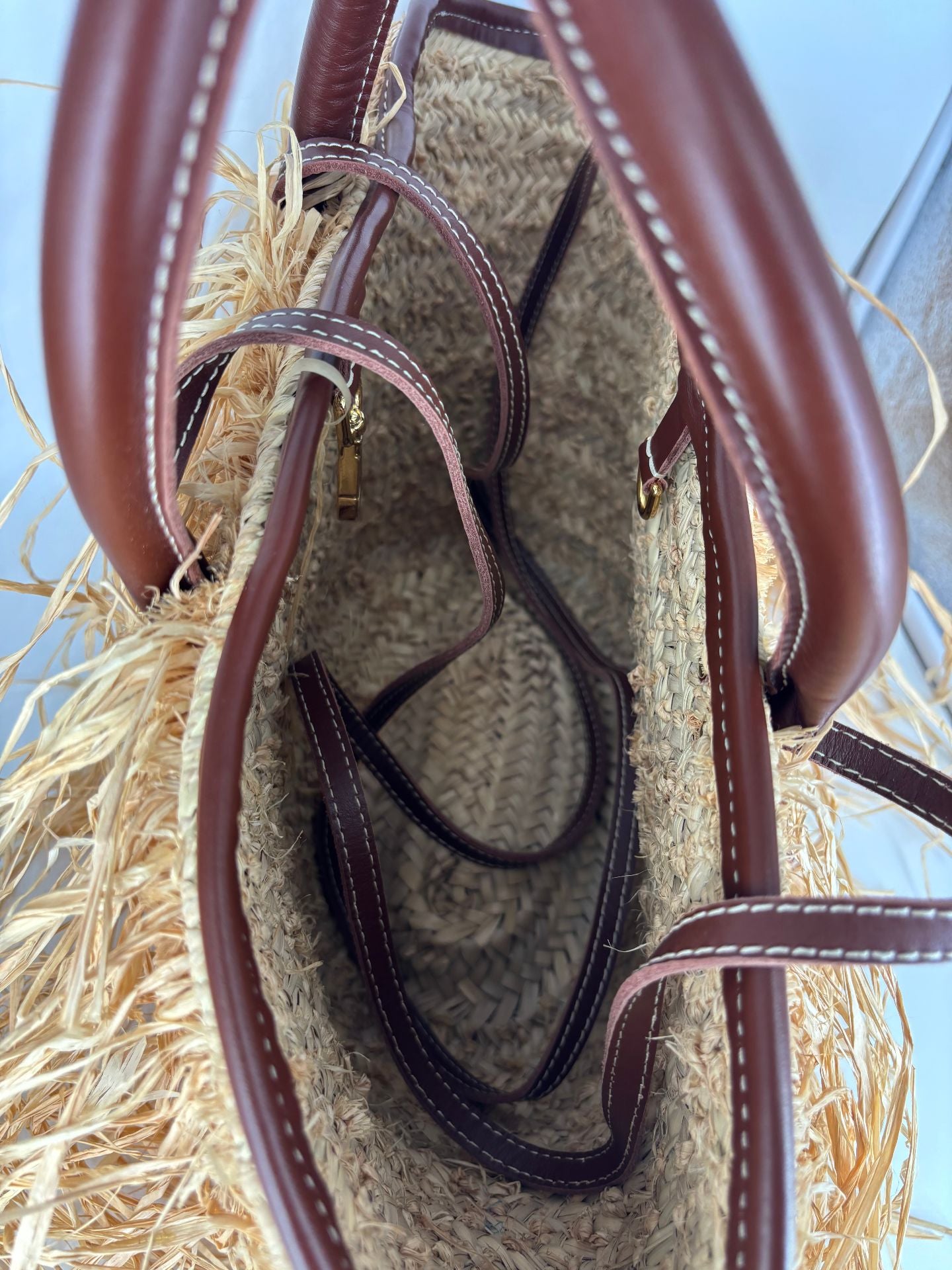Sac Le Panier Soli raphia frangé cuir marron – Jacquemus-6